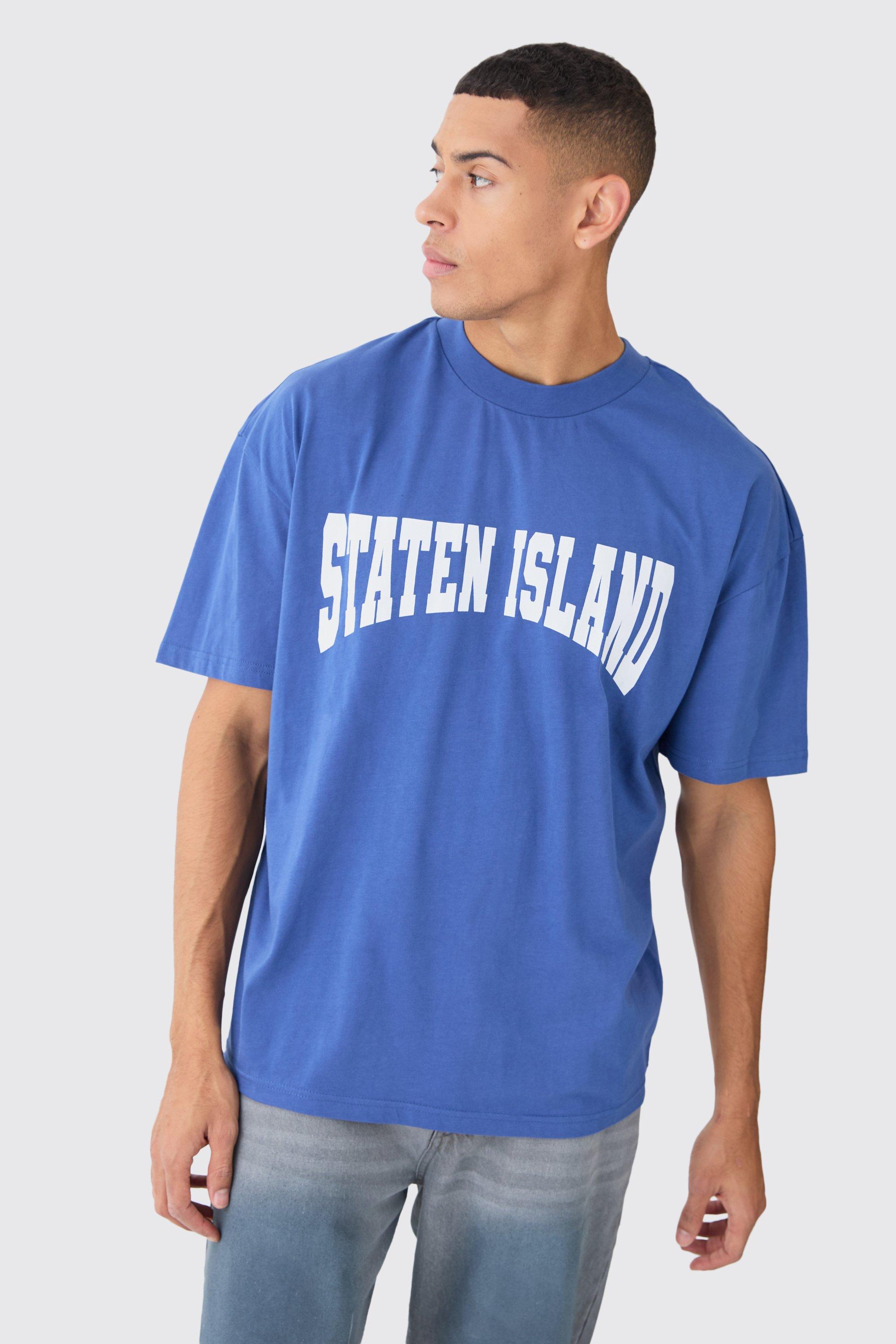 Image of T-shirt oversize di Staten Island con girocollo esteso, Navy