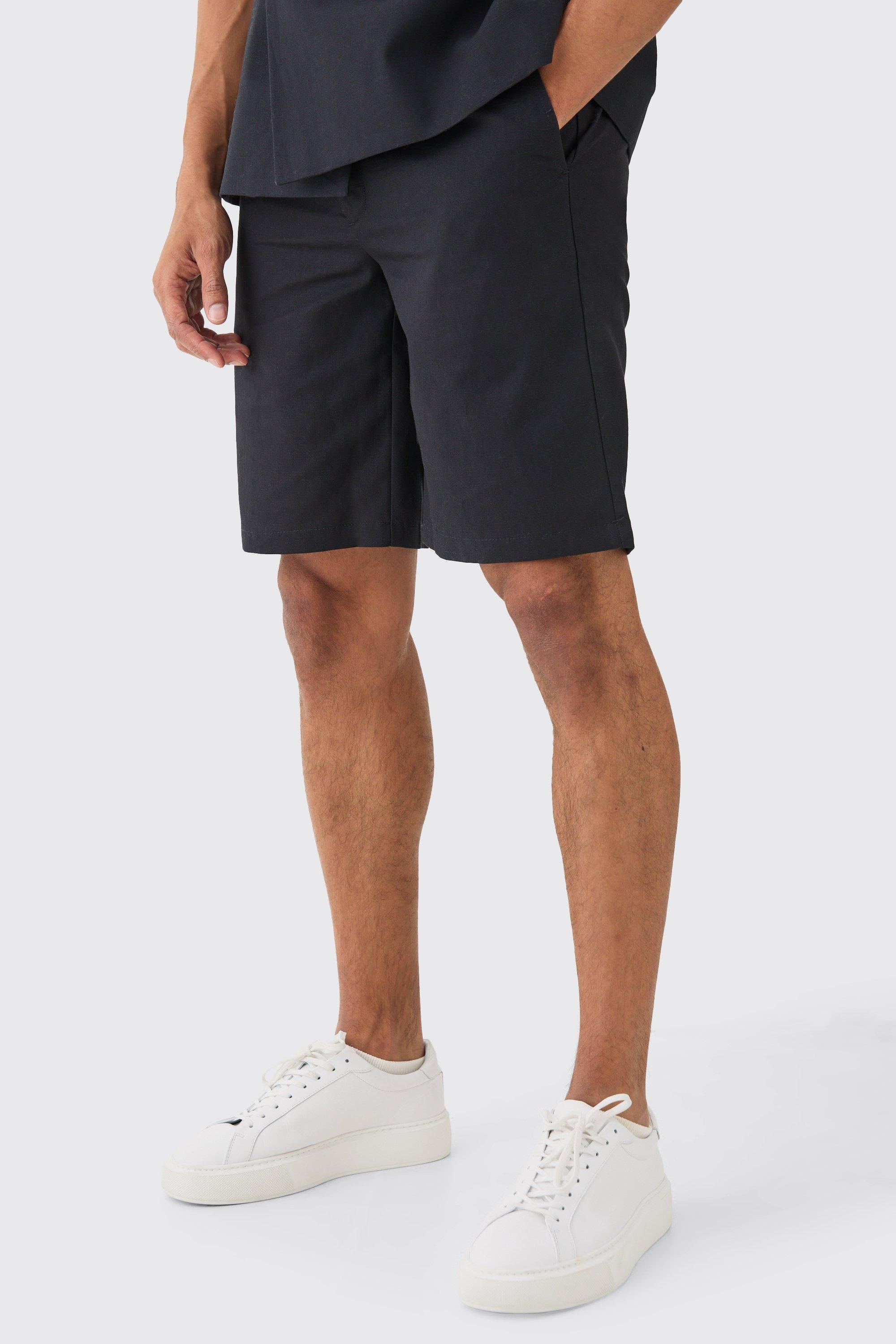 Image of Comfort Waistband Linen Blend Smart Shorts, Nero