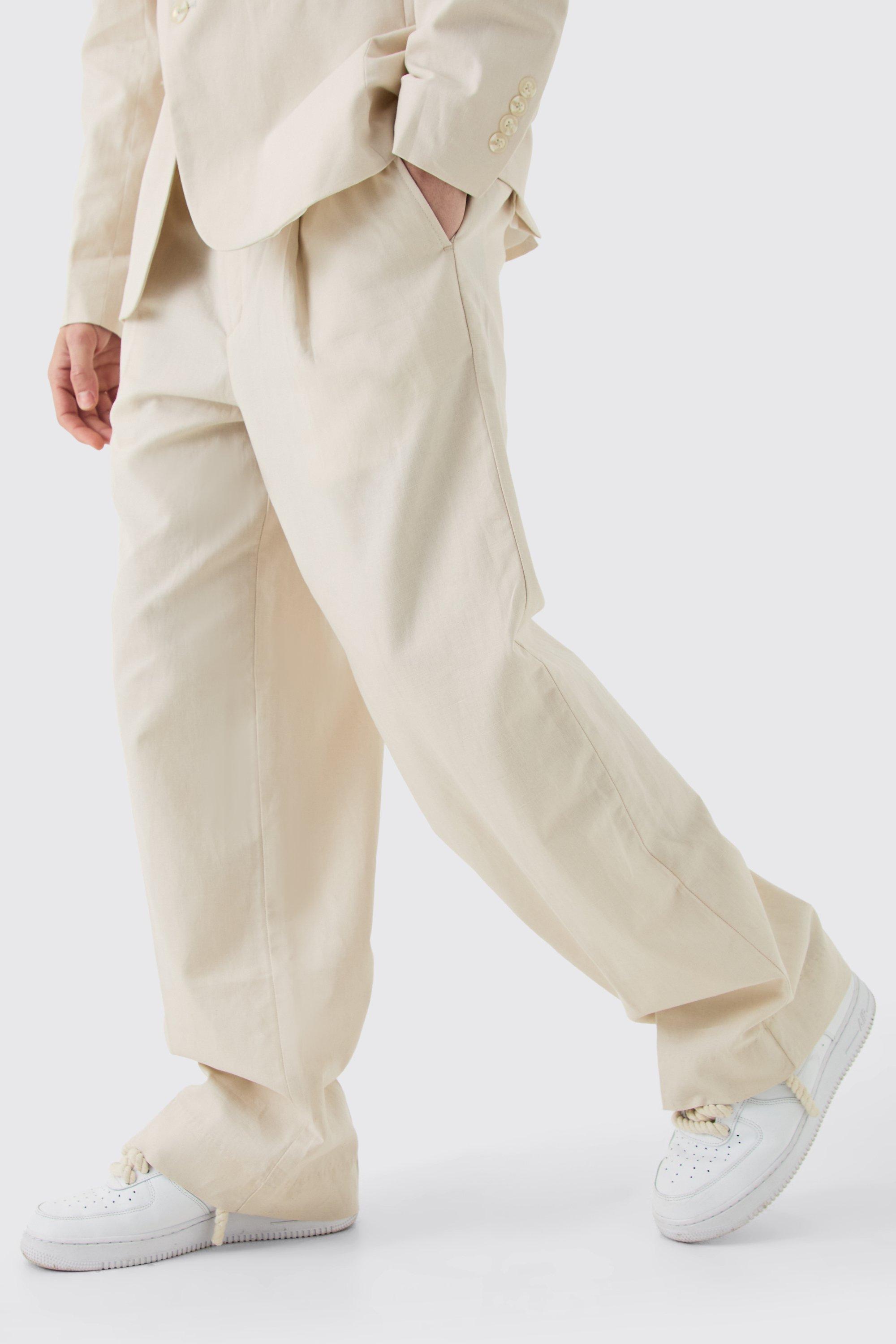 Image of Comfort Waistband Linen Blend Wide Leg Trousers, Beige