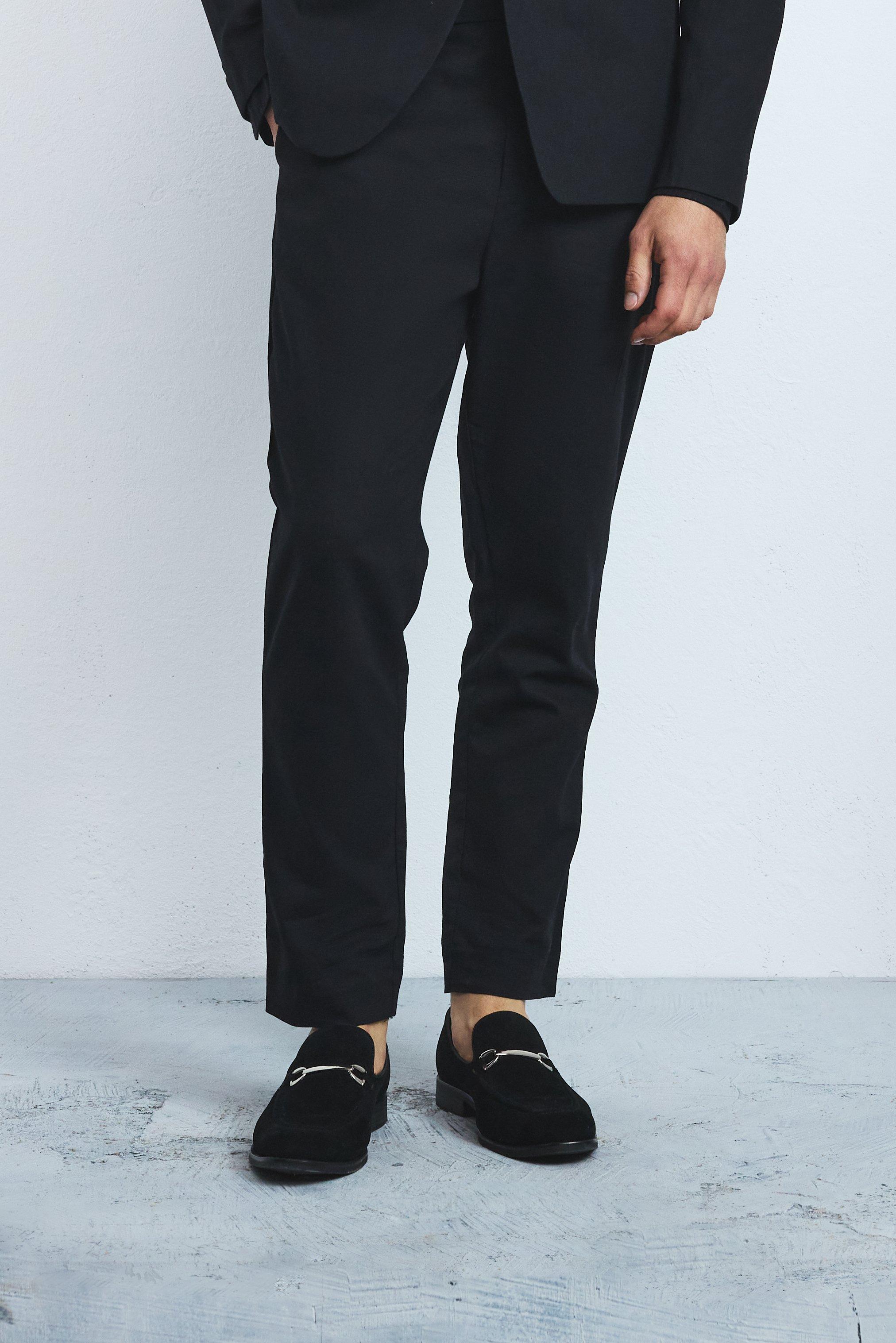 Mens Black Linen Blend Tailored Trousers, Black