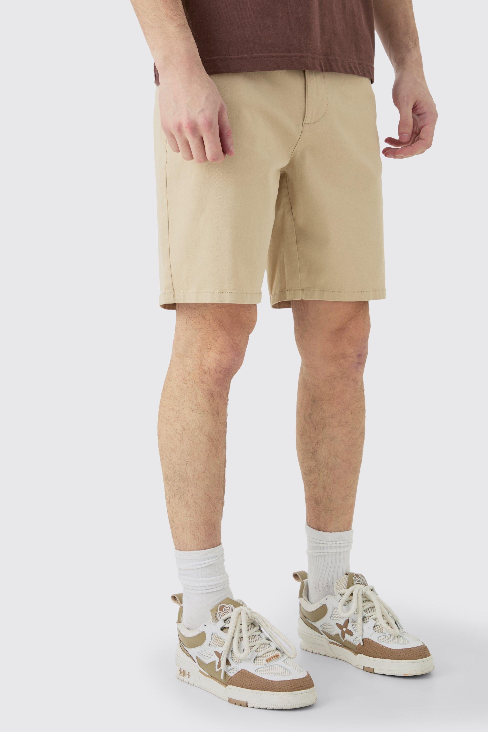 Image of Pantaloncini Chino Tall Slim Fit color pietra con vita fissa, Beige