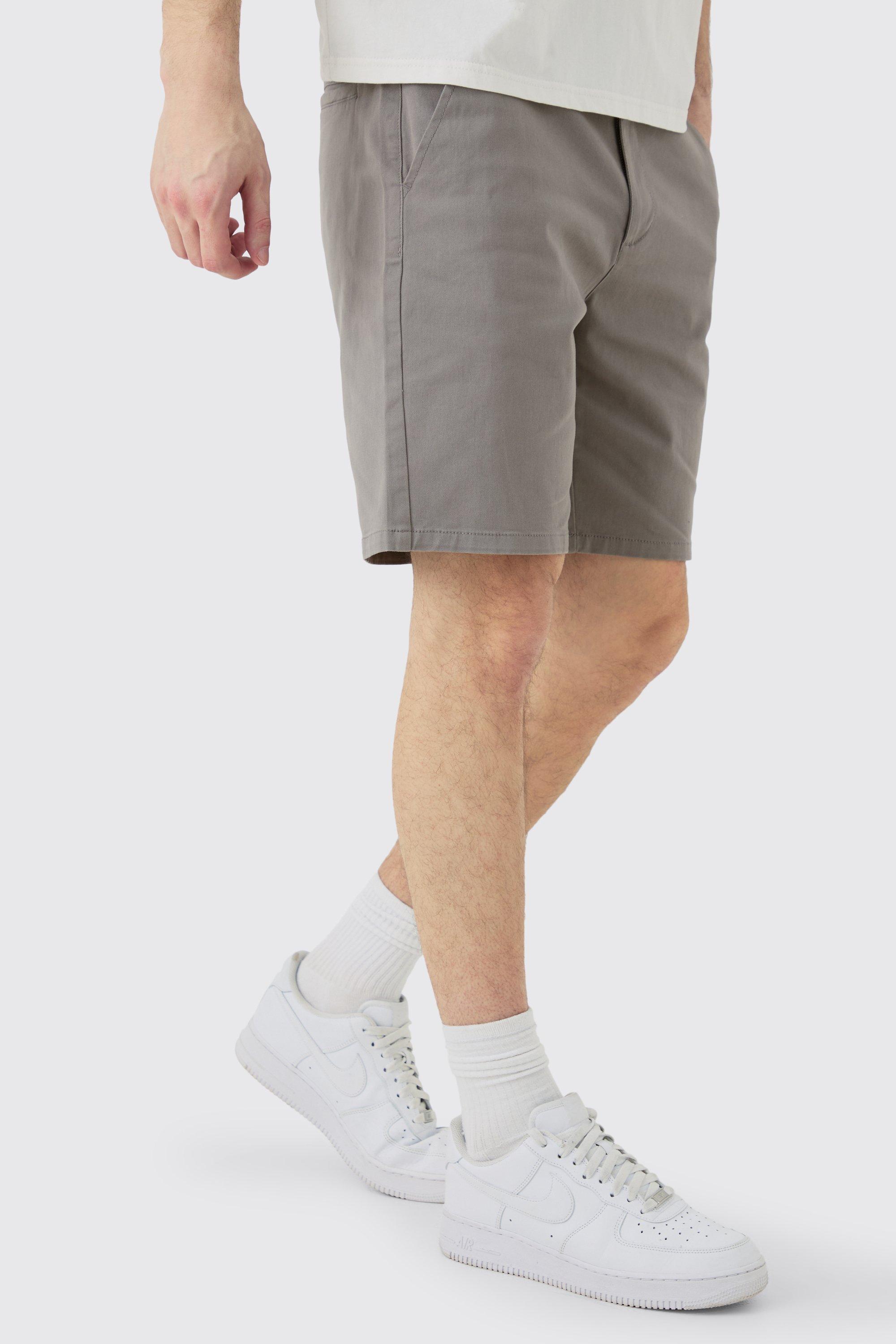 Image of Pantaloncini Chino Tall Slim Fit grigi con vita fissa, Grigio