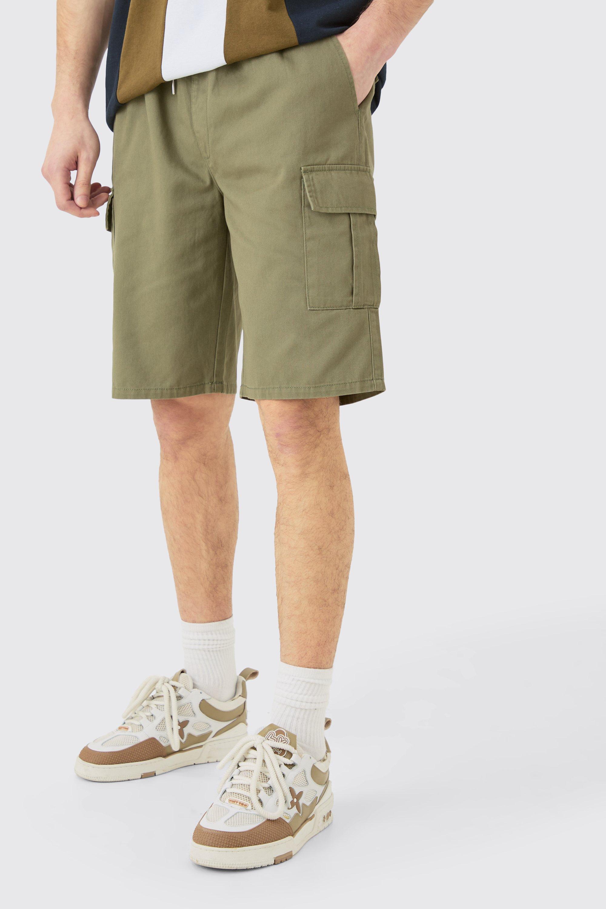 Image of Tall Elastic Waist Relaxed Fit Cargo Shorts In Khaki, Verde