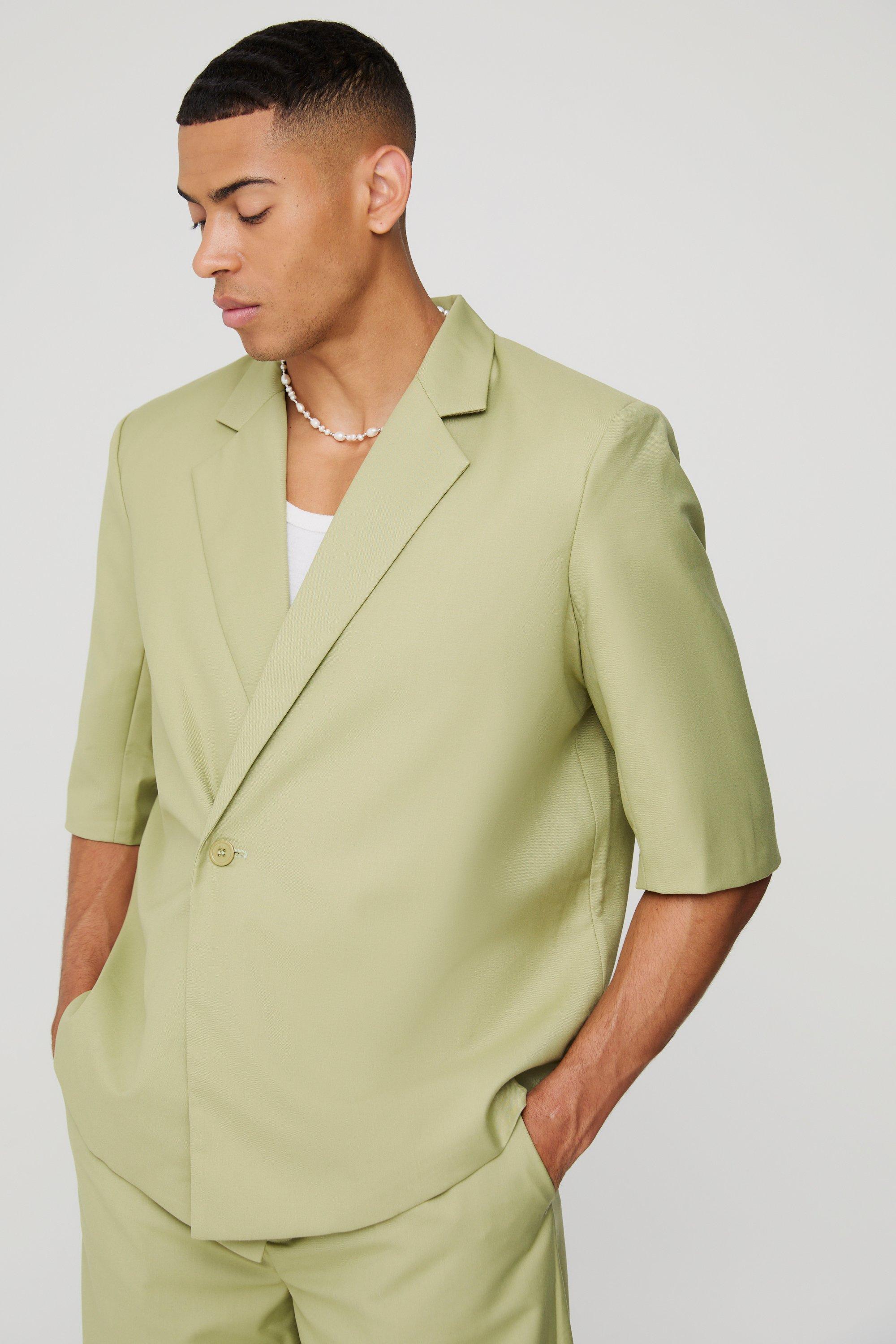 short sleeve boxy wrap blazer homme - vert - 34, vert