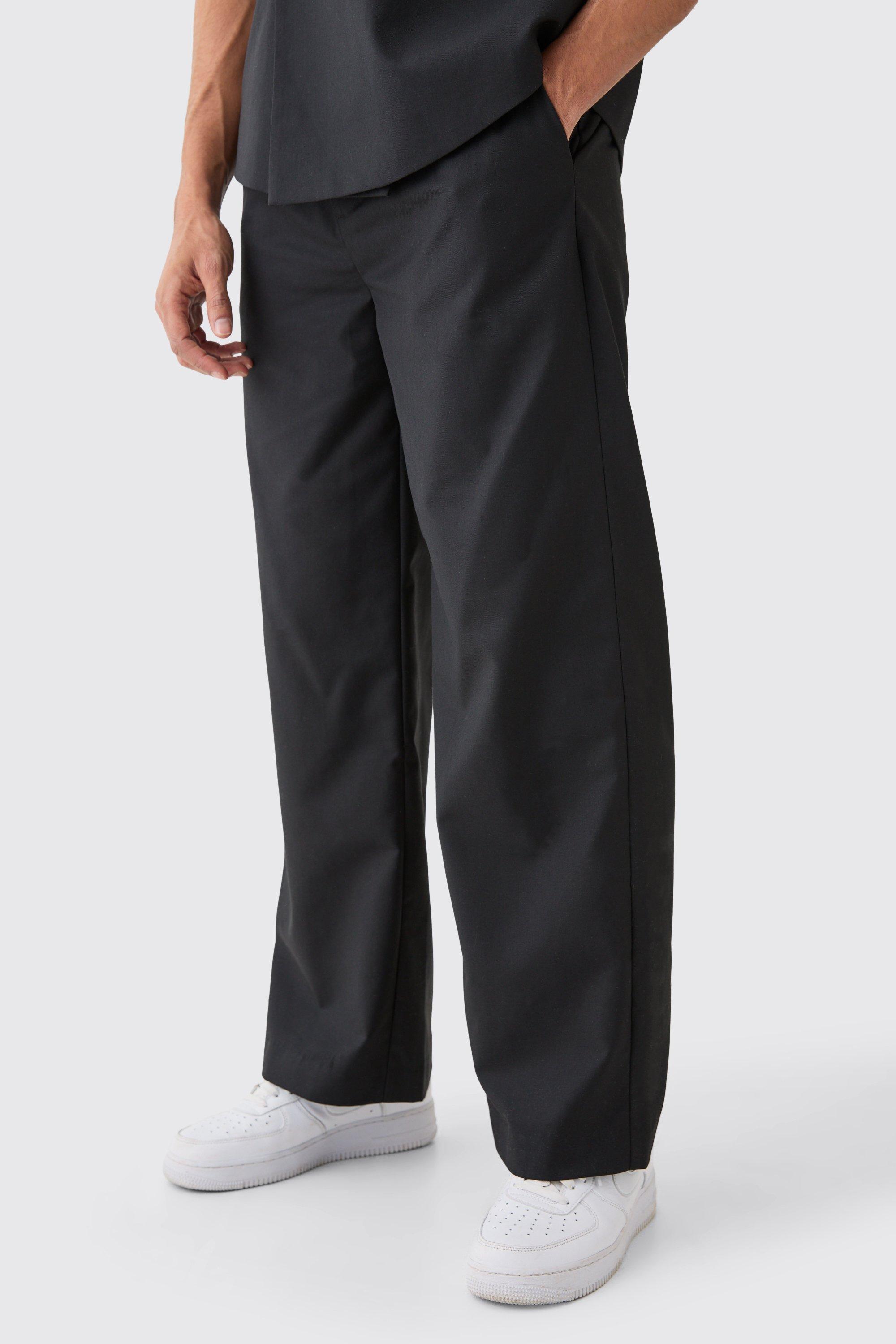 Mens Black Wide Leg Tailored Trousers, Black