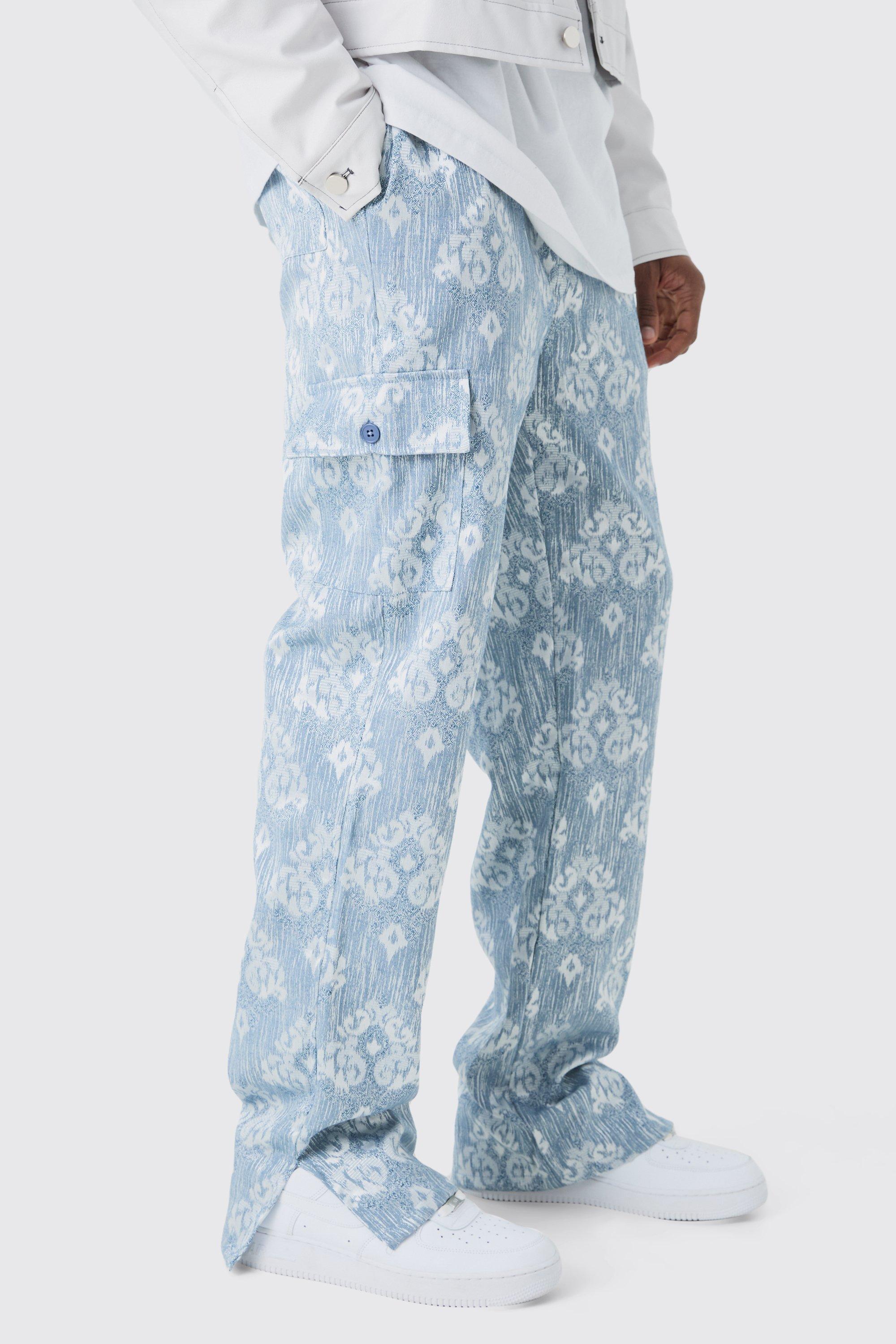 Image of Pantaloni Cargo Tall stile arazzo con vita elasticizzata e spacco sul fondo, Azzurro