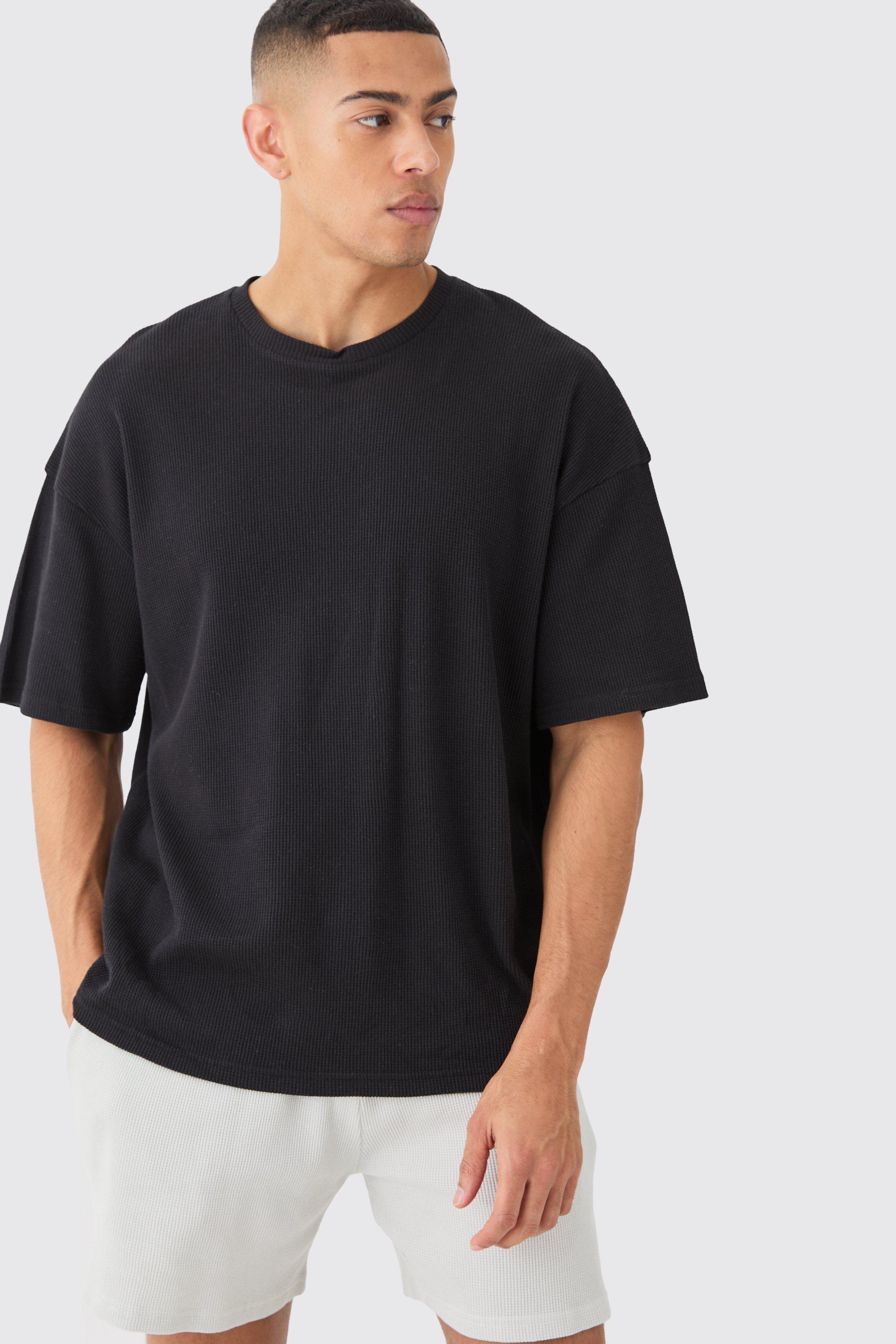 Image of T-shirt oversize con trama a nido d'ape, Nero