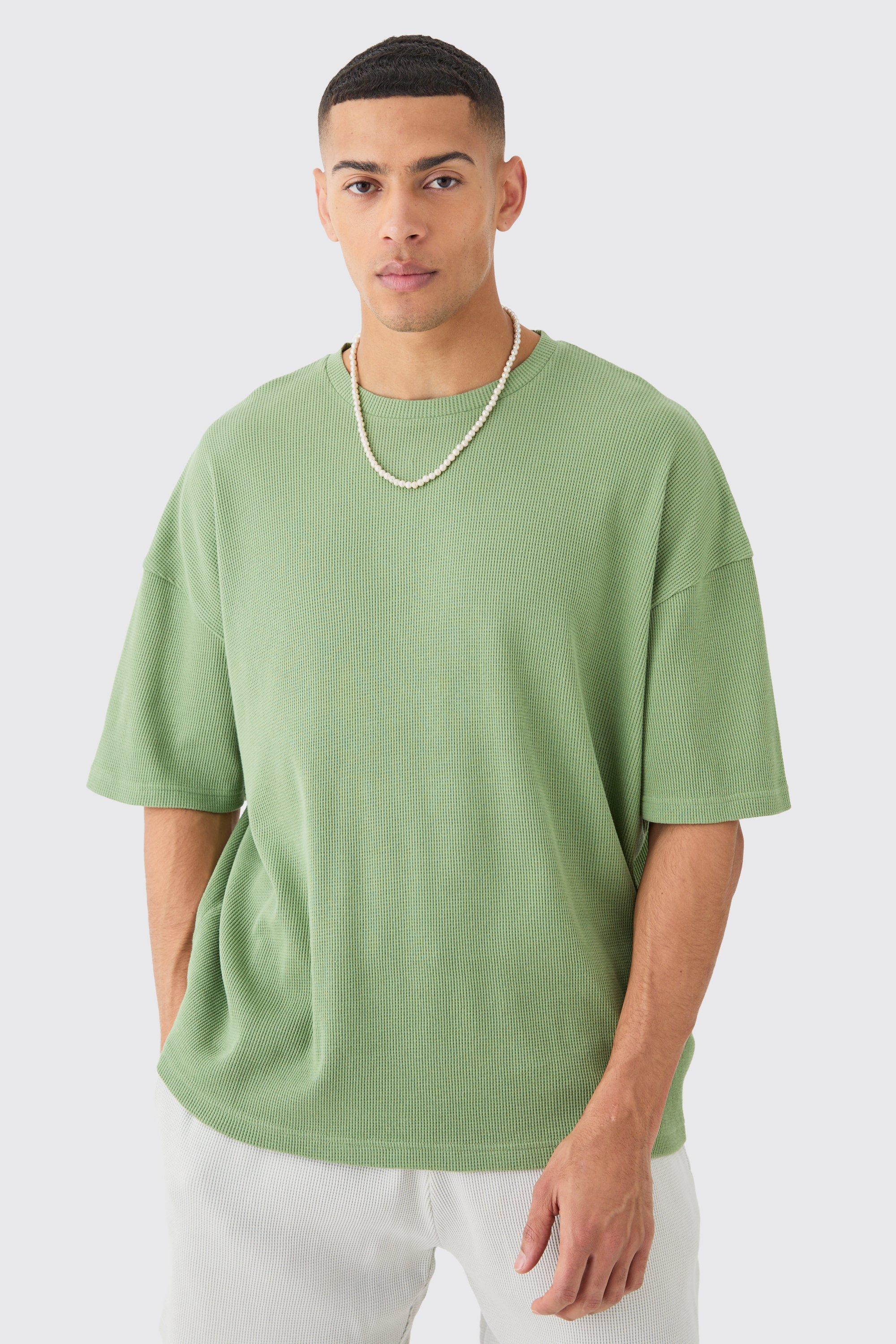 Image of T-shirt oversize con trama a nido d'ape, Verde
