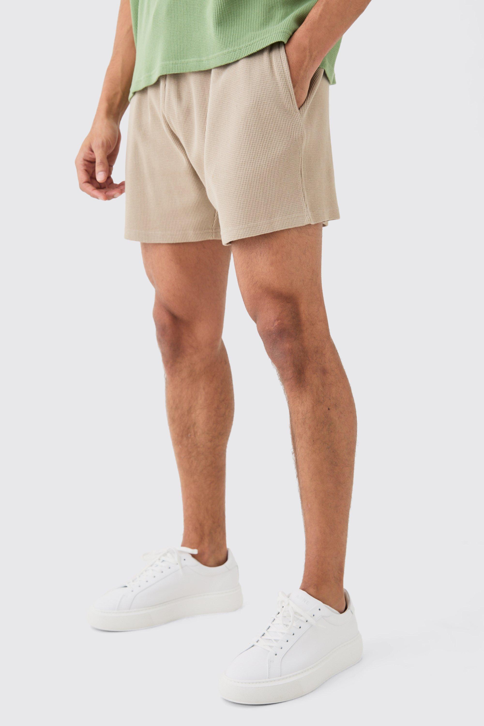 Pantaloncini corti rilassati con trama a nido d'ape, Beige