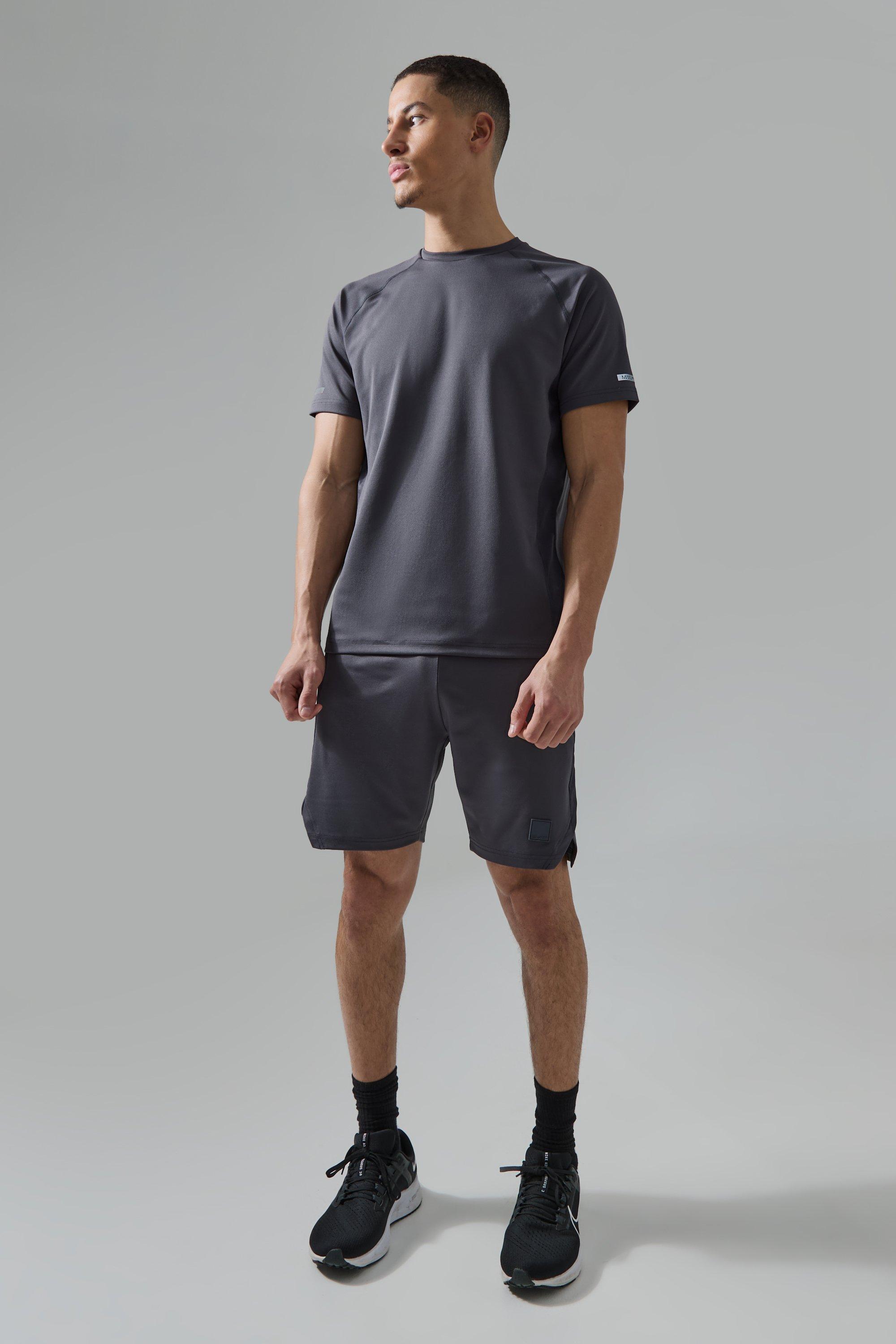 Mens Grey Man Active Performance T-shirt & Short Set, Grey