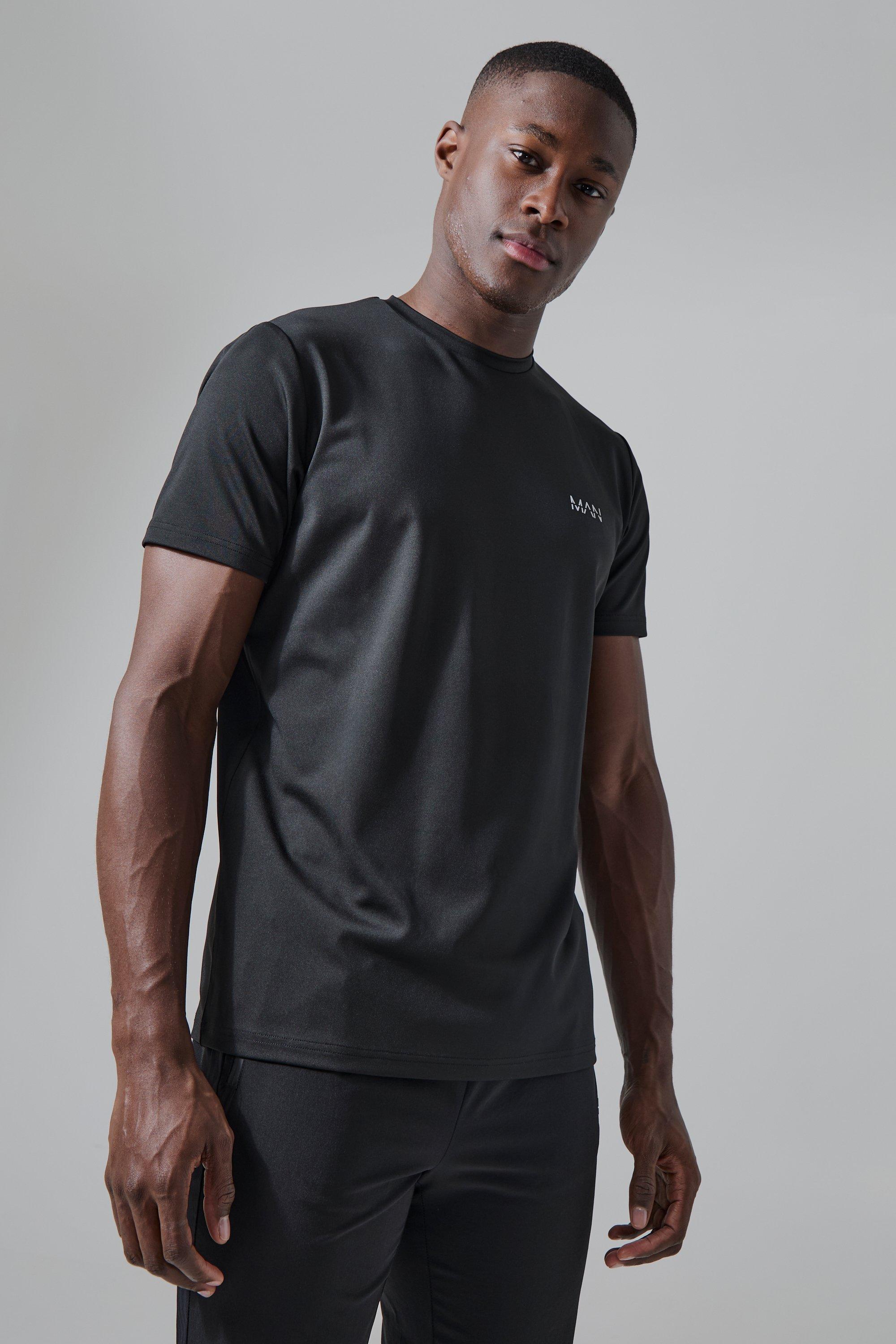 Mens Black Man Active Performance Gym Tshirt, Black