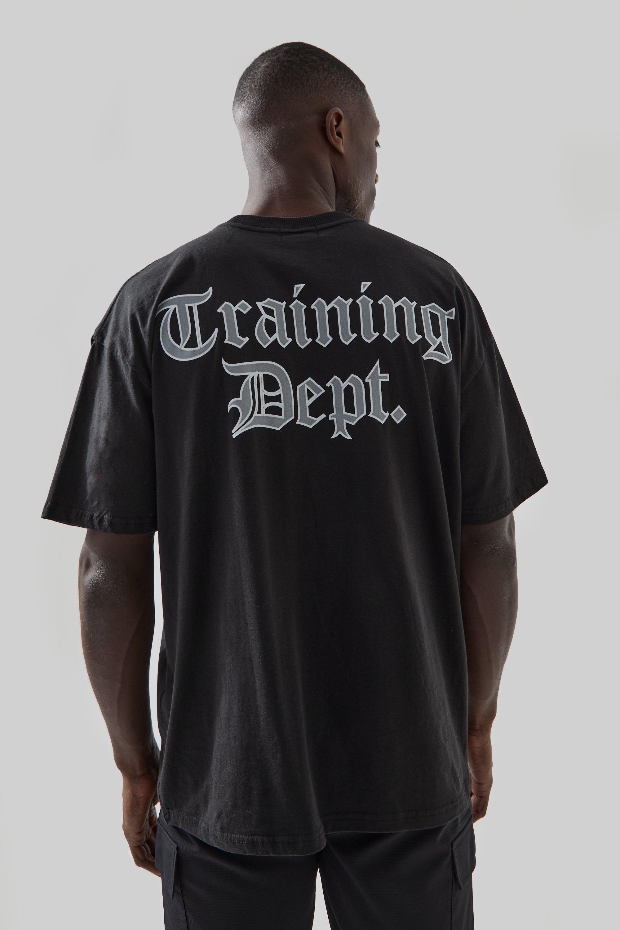 Mens Black Active Training Dept Gothic Font Oversized Tshirt, Black