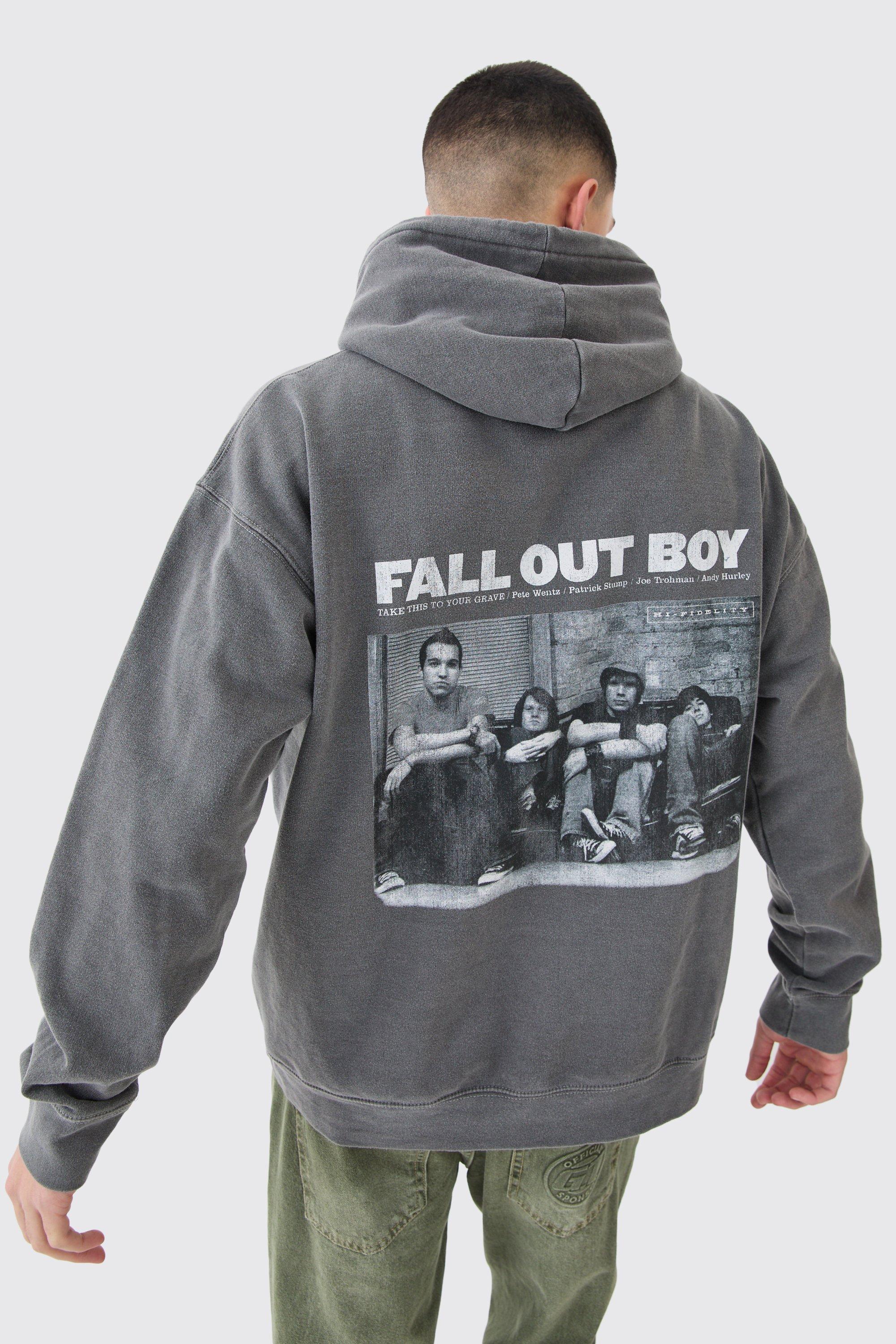 Image of Felpa oversize in lavaggio con scritta Fall Out Boy, Grigio