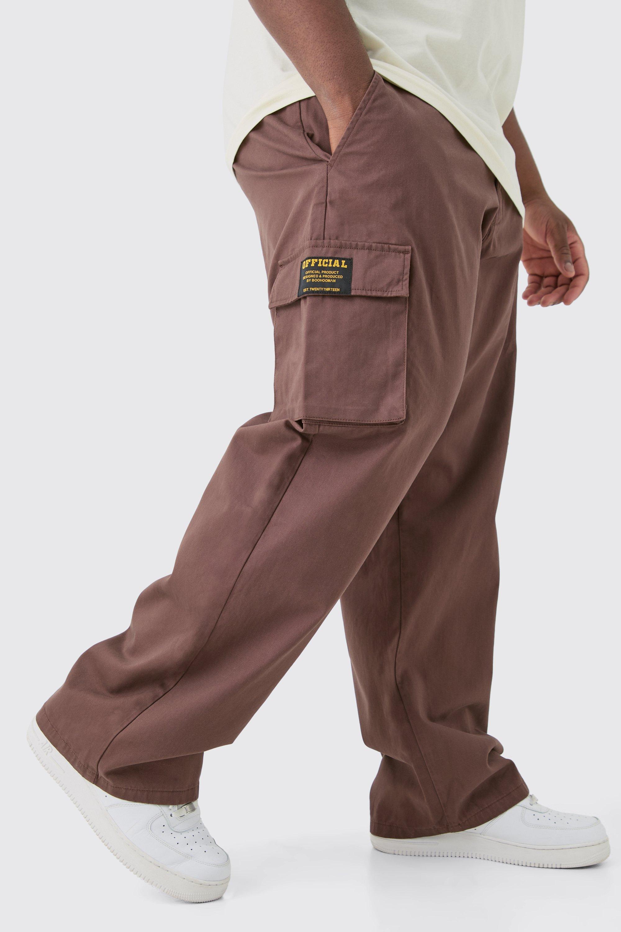 Image of Plus Fixed Waist Twill Relaxed Fit Cargo Tab Trouser, Brown