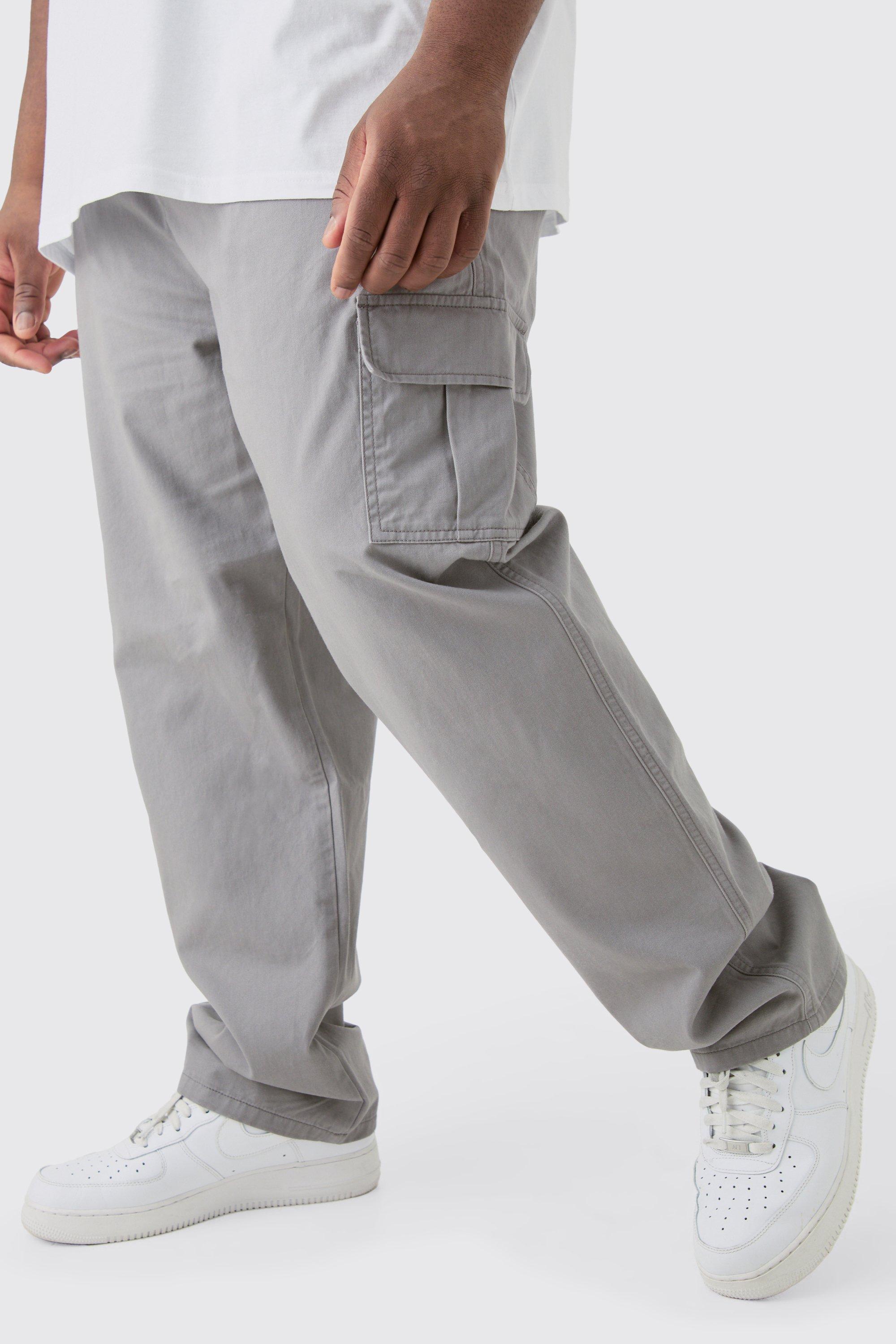 Image of Plus Fixed Waist Twill Straight Leg Cargo Tab Trouser, Grigio