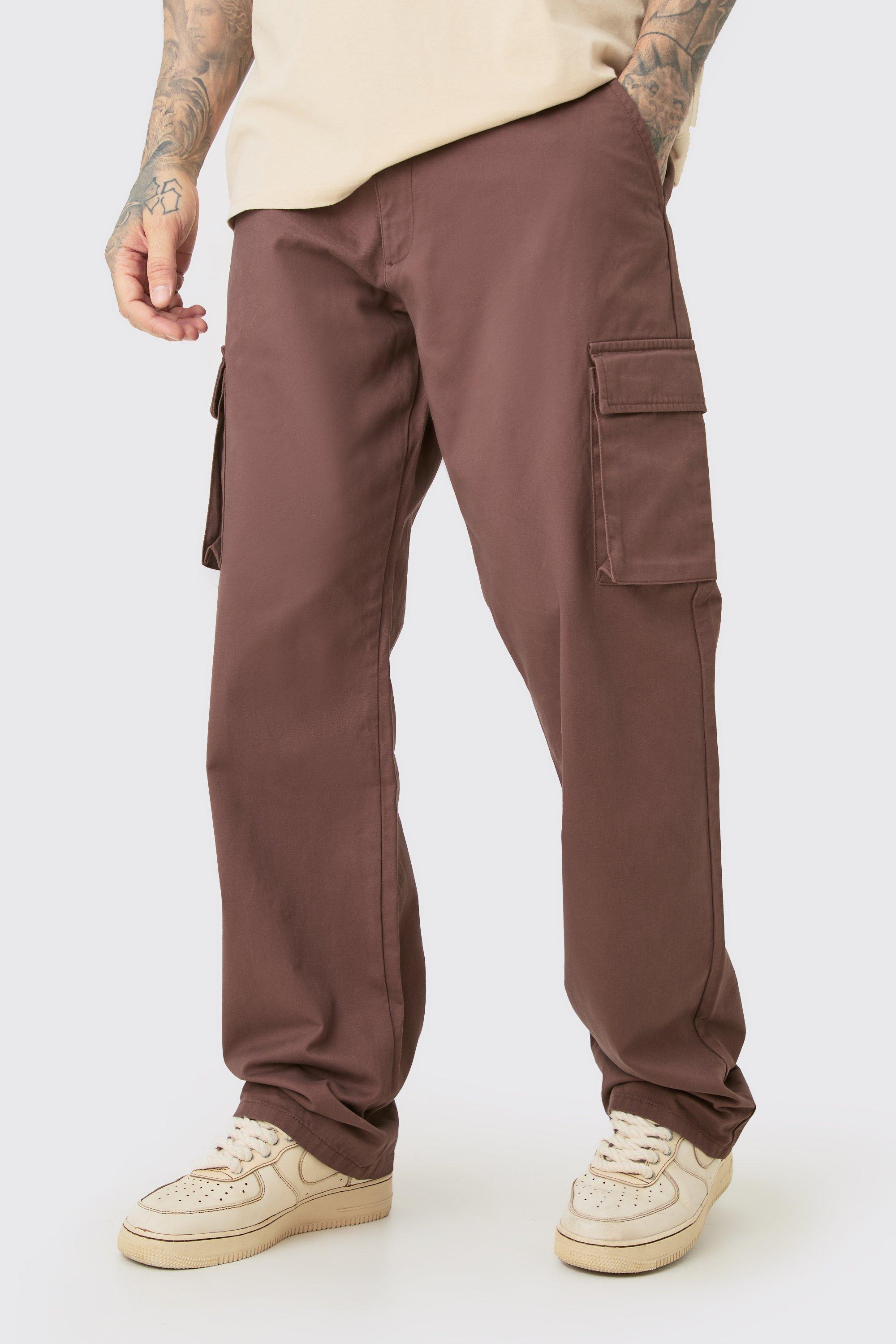 Boohoo Tall Fixed Waist Twill Relaxed Fit Cargo Trouser, Chocolate