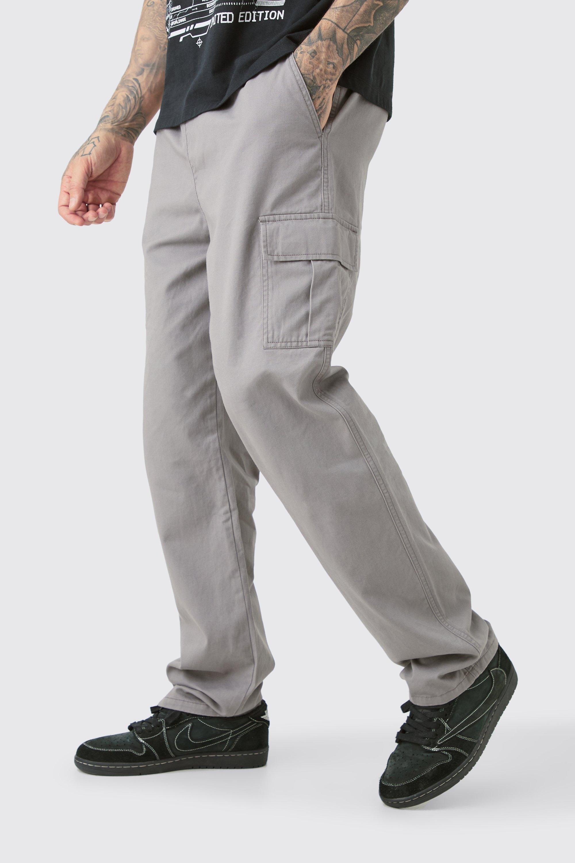 Image of Tall Fixed Waist Twill Straight Leg Cargo Trouser, Grigio