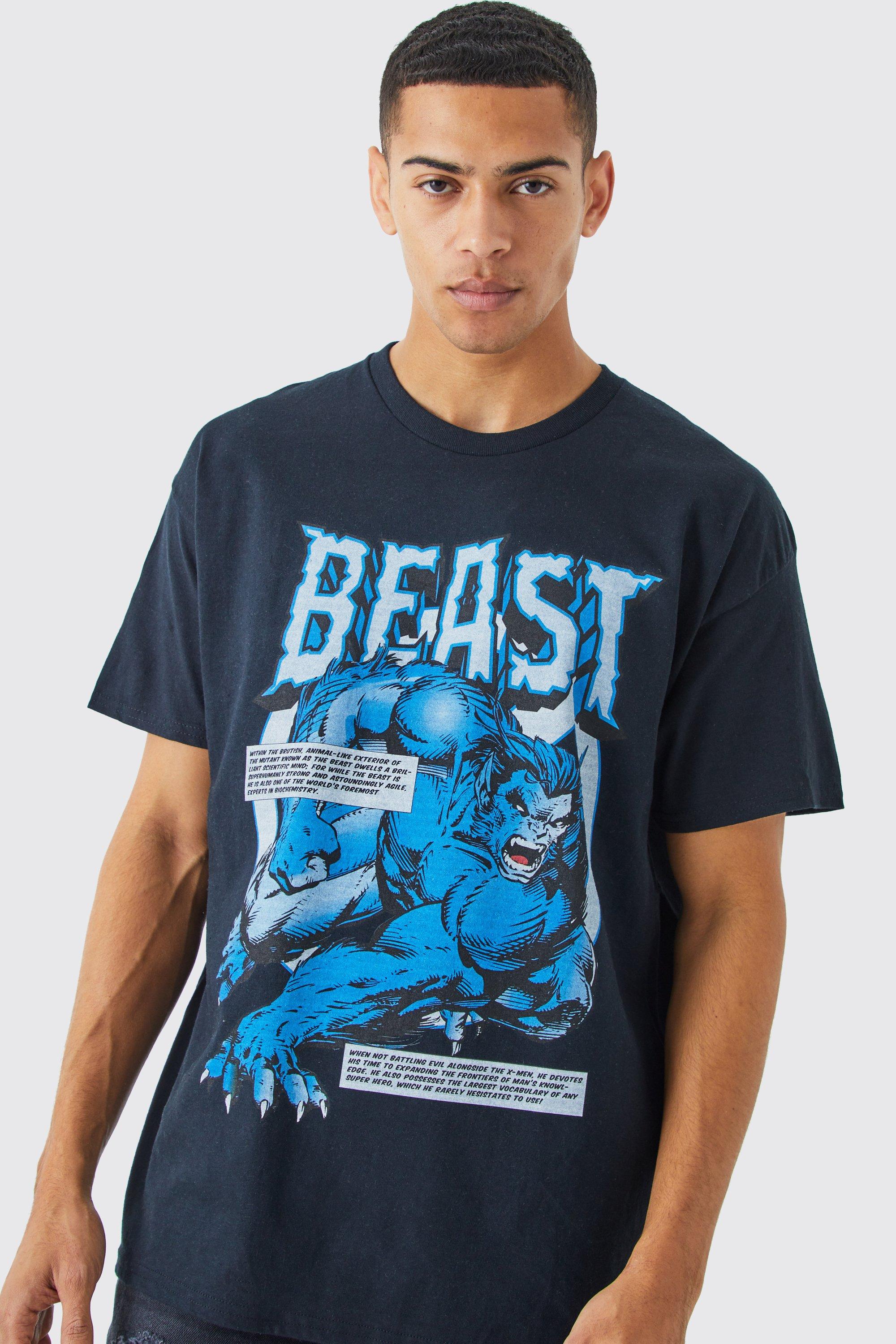Mens Black Oversized X Men Beast License T-shirt, Black