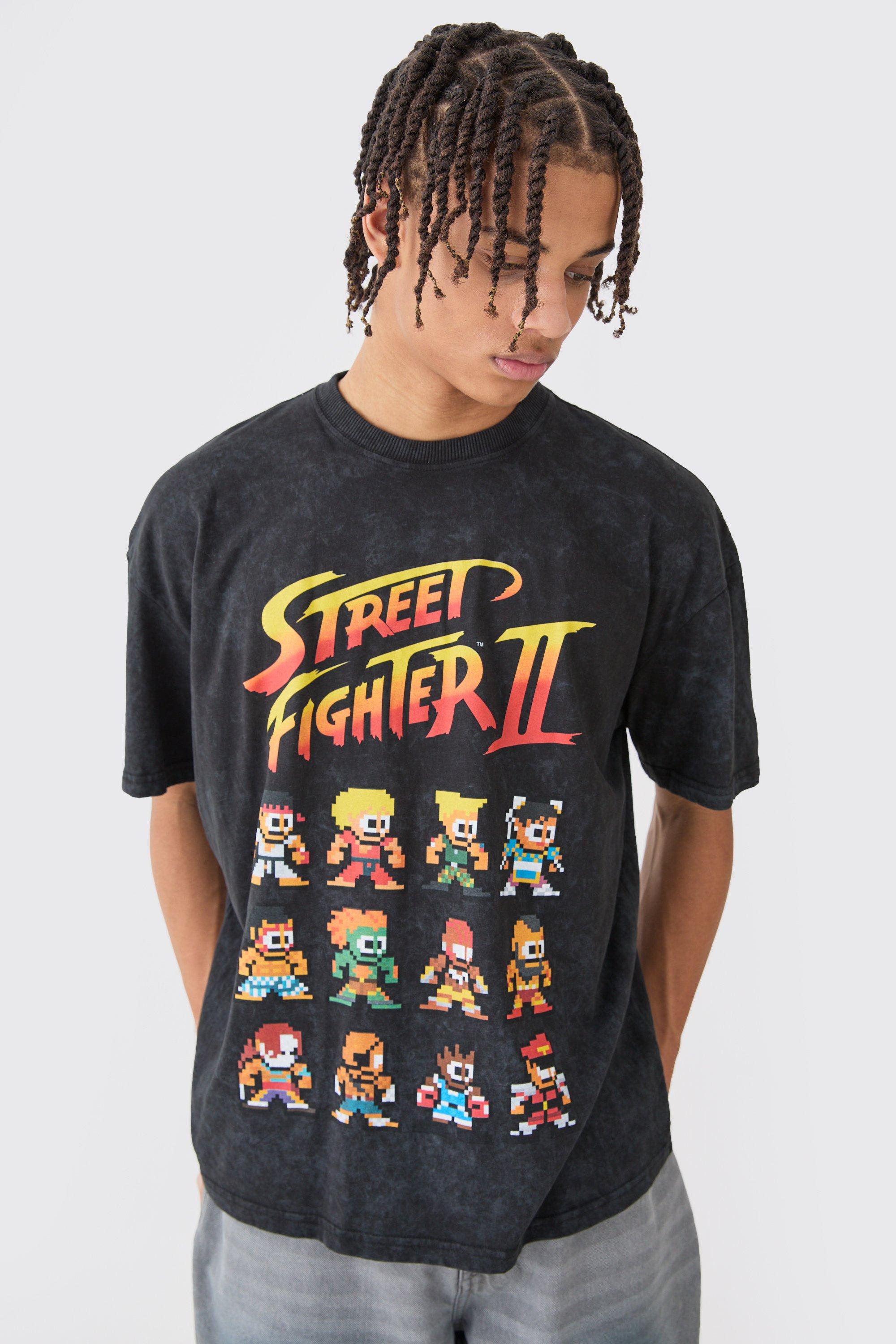 Mens Black Oversized Street Fighter Arcade License T-shirt, Black