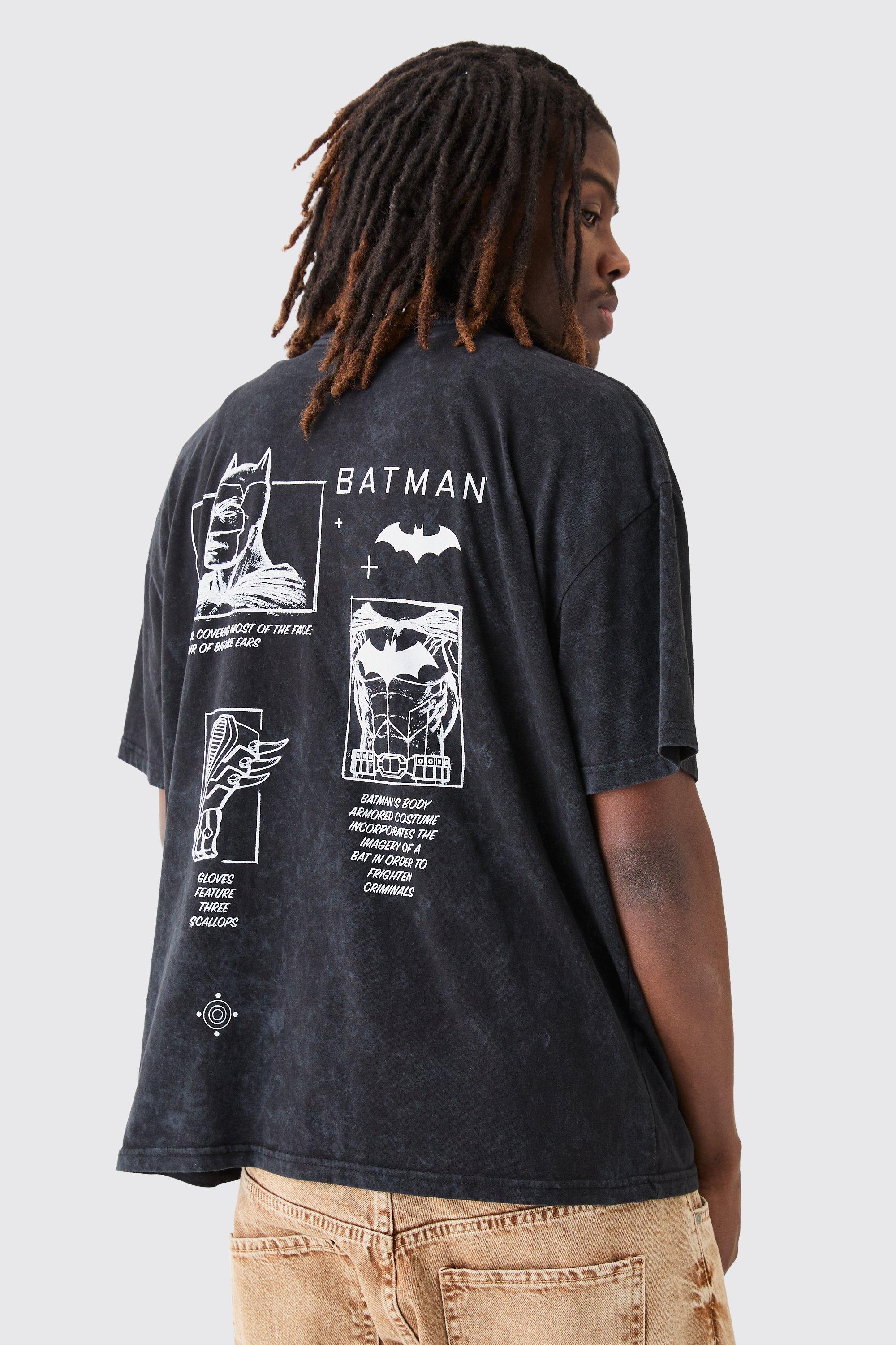 Mens Grey Oversized Batman Wash License T-shirt, Grey