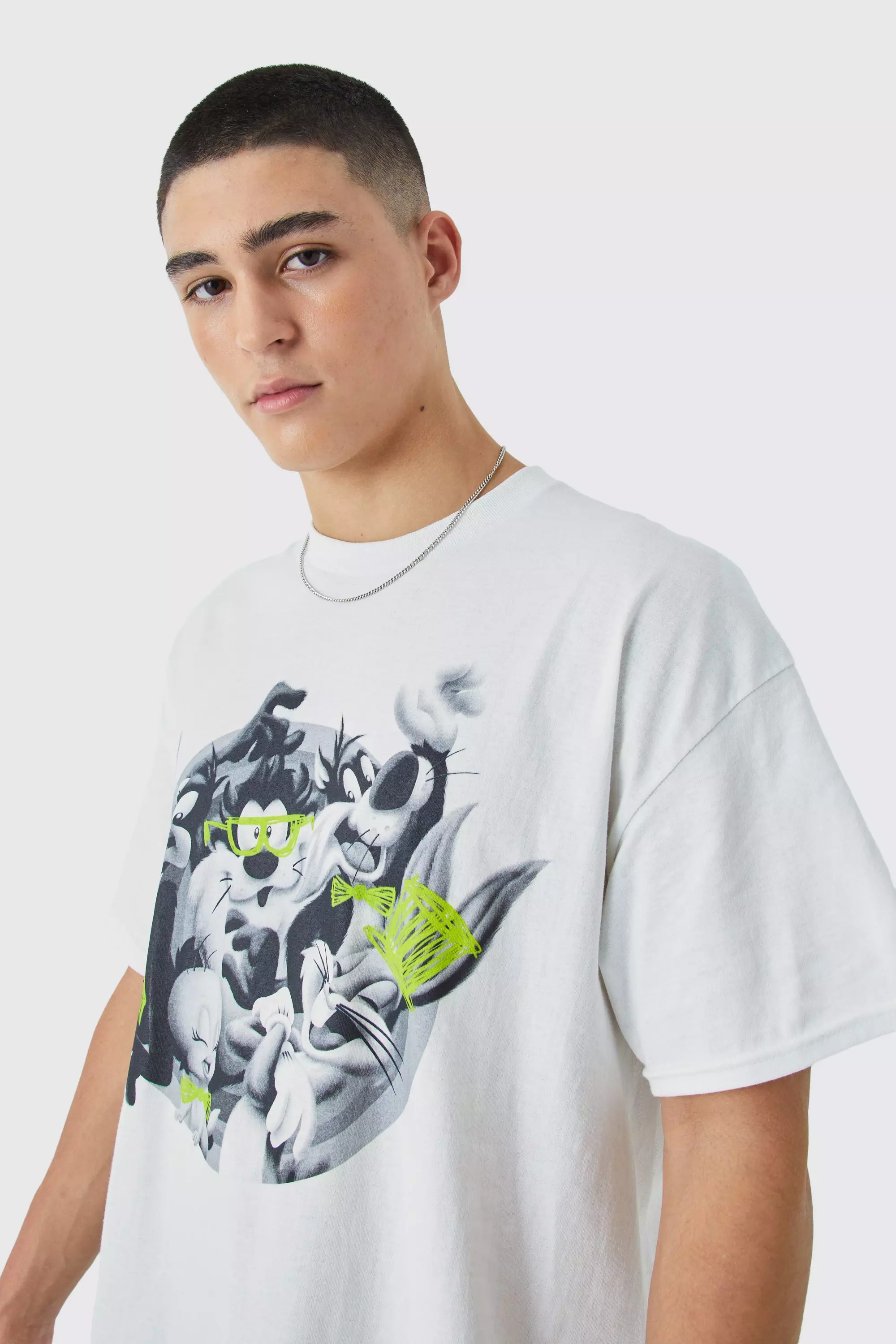 Oversized Looney Tunes Neon Graffiti License T shirt boohooMAN USA