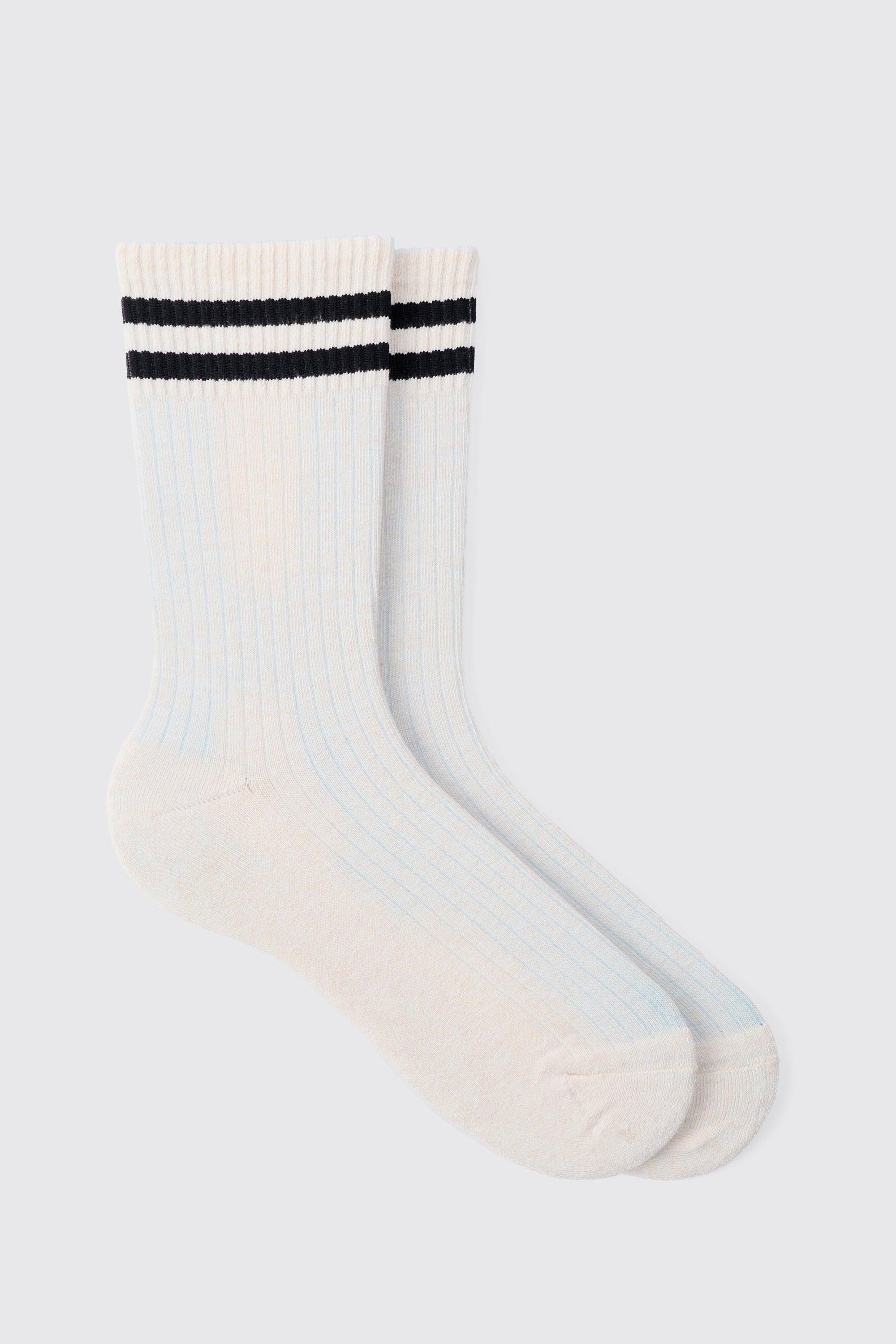 Mens Cream Waffle Stripe Socks, Cream