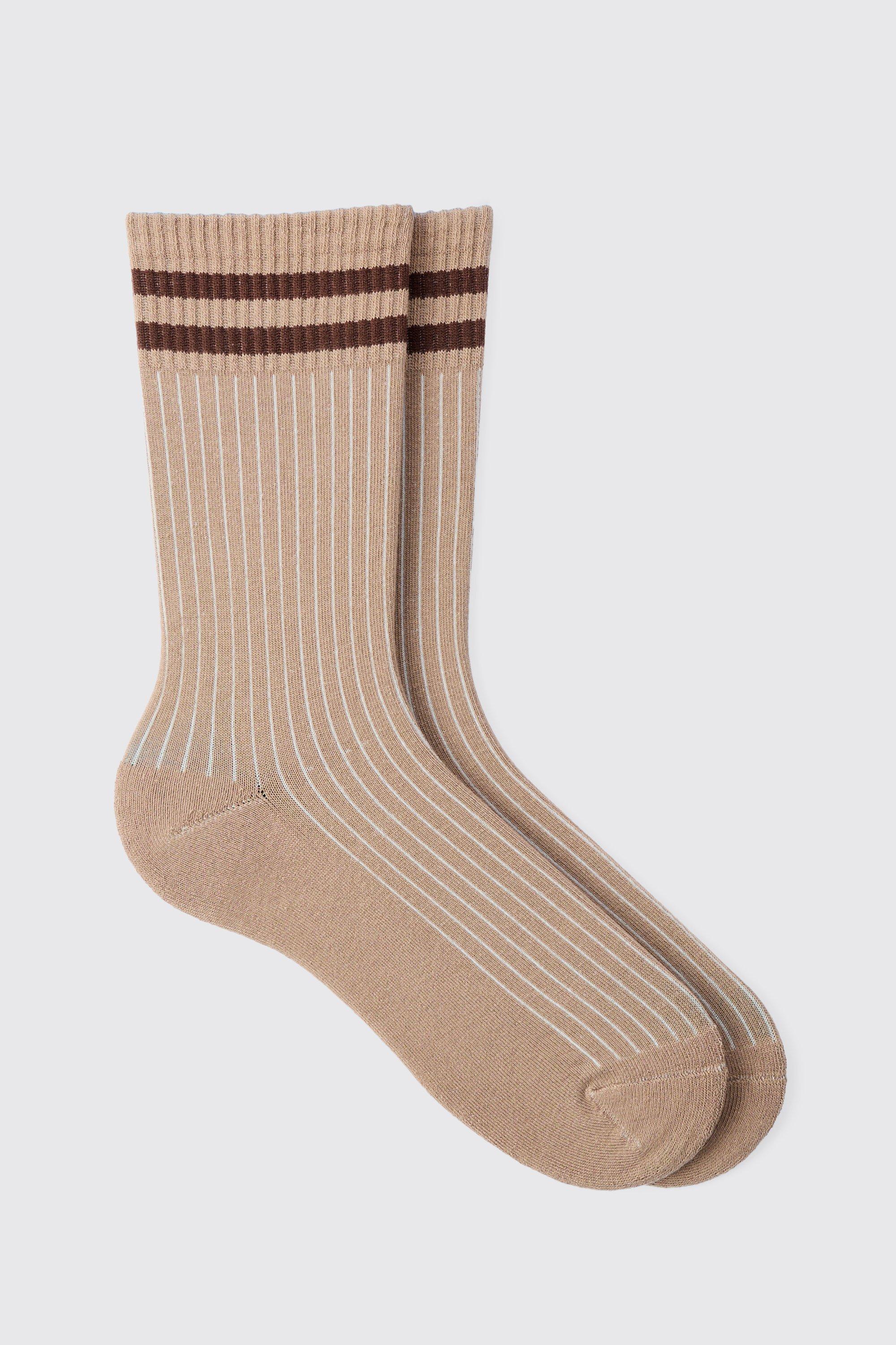 Mens Brown Waffle Stripe Socks, Brown