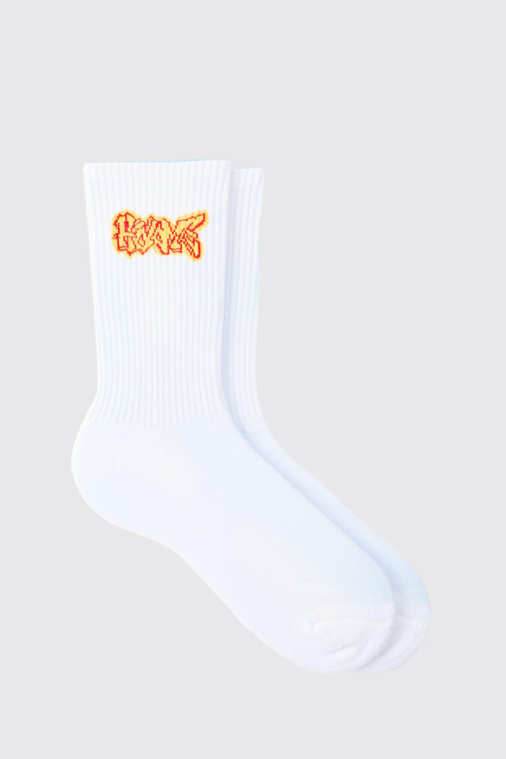 Mens White Home Graffiti Logo Socks, White