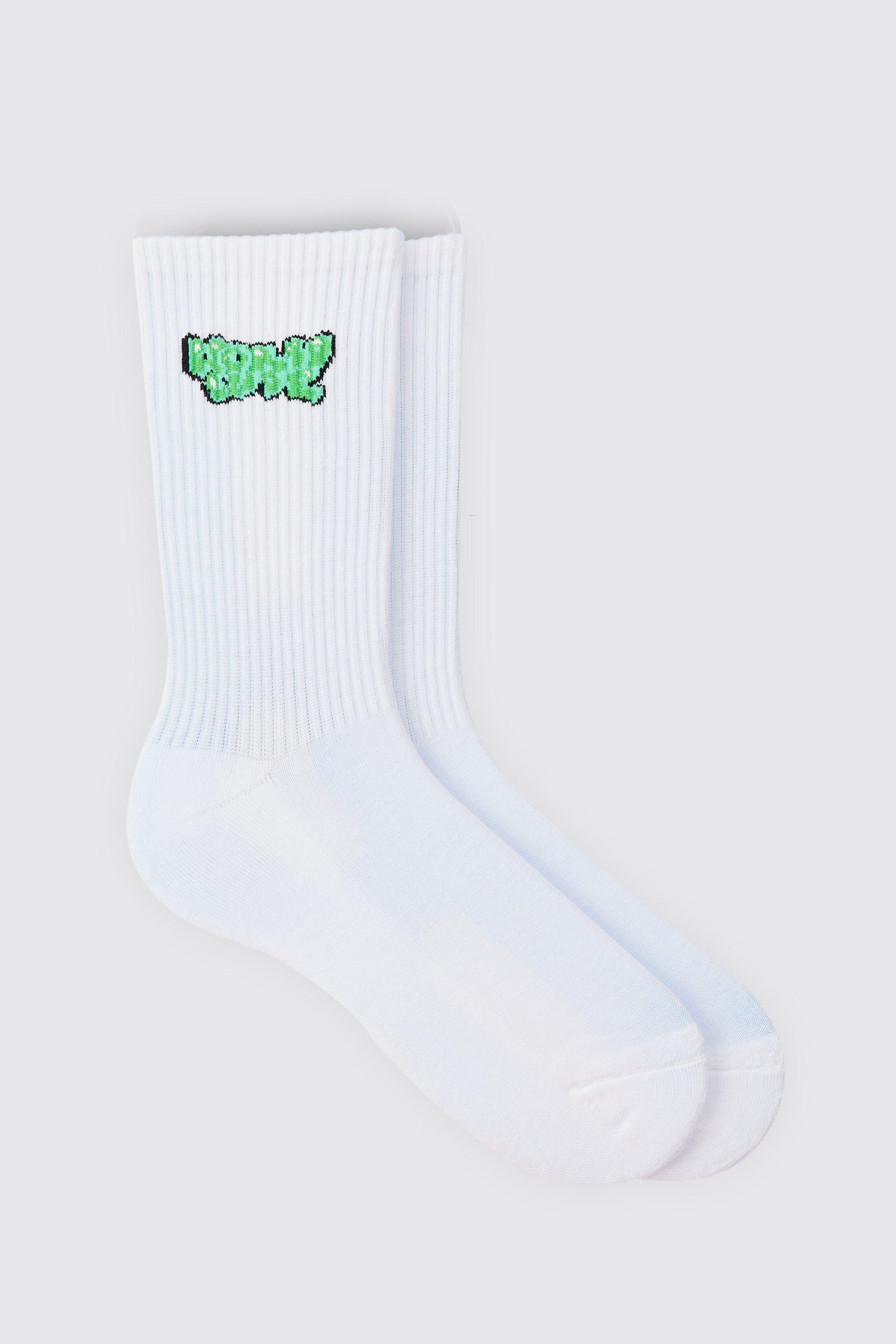 Mens White Worldwide Graffiti Logo Socks, White