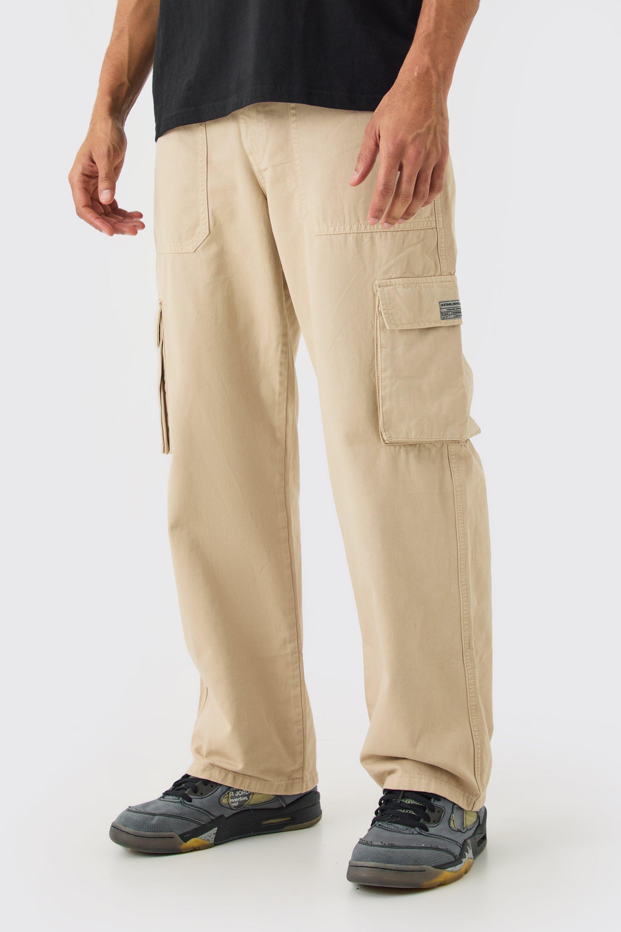 Image of Fixed Waist Cargo Zip Trouser With Woven Tab, Beige