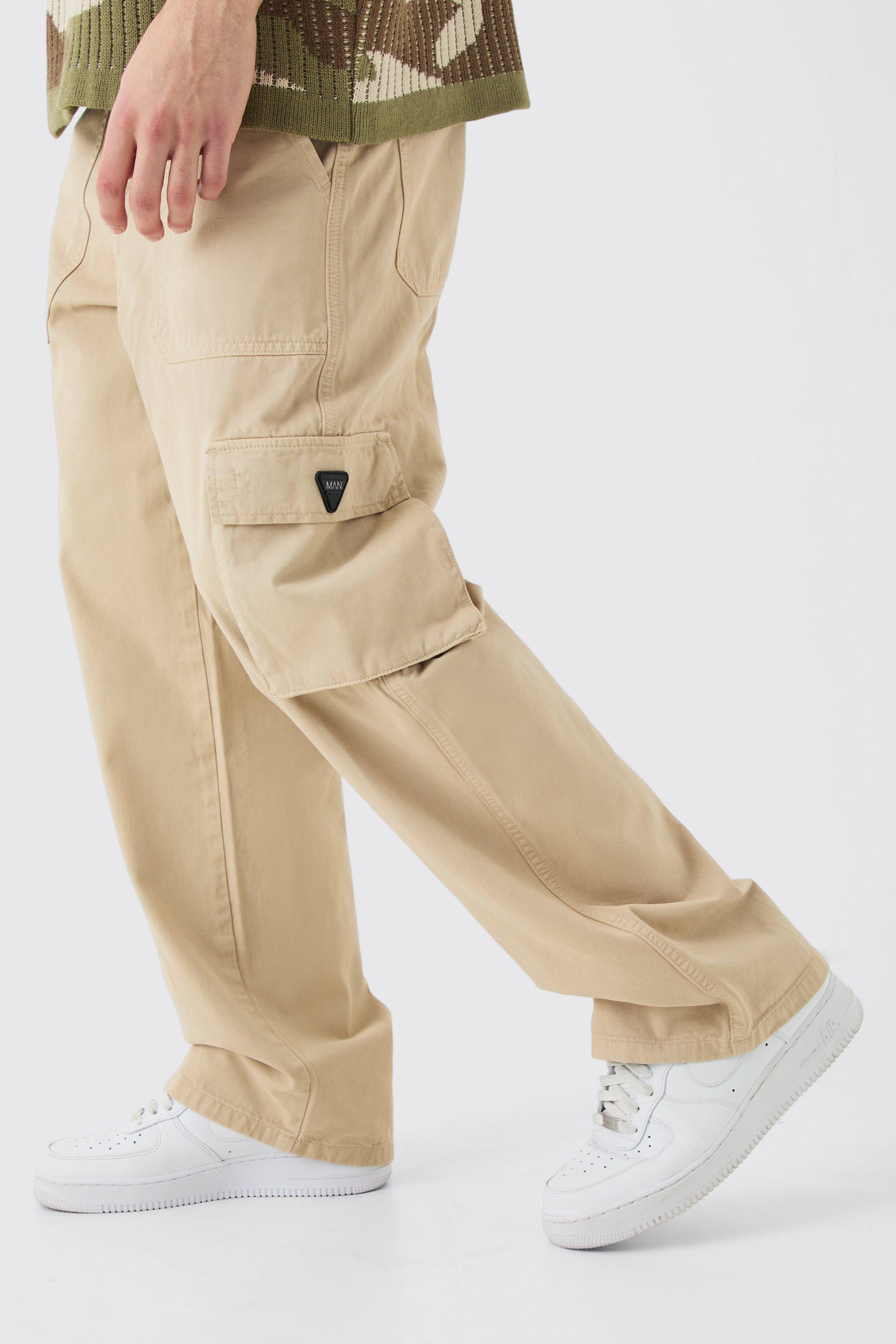 Image of Fixed Waist Cargo Zip Trouser With Rubberised Tab, Beige