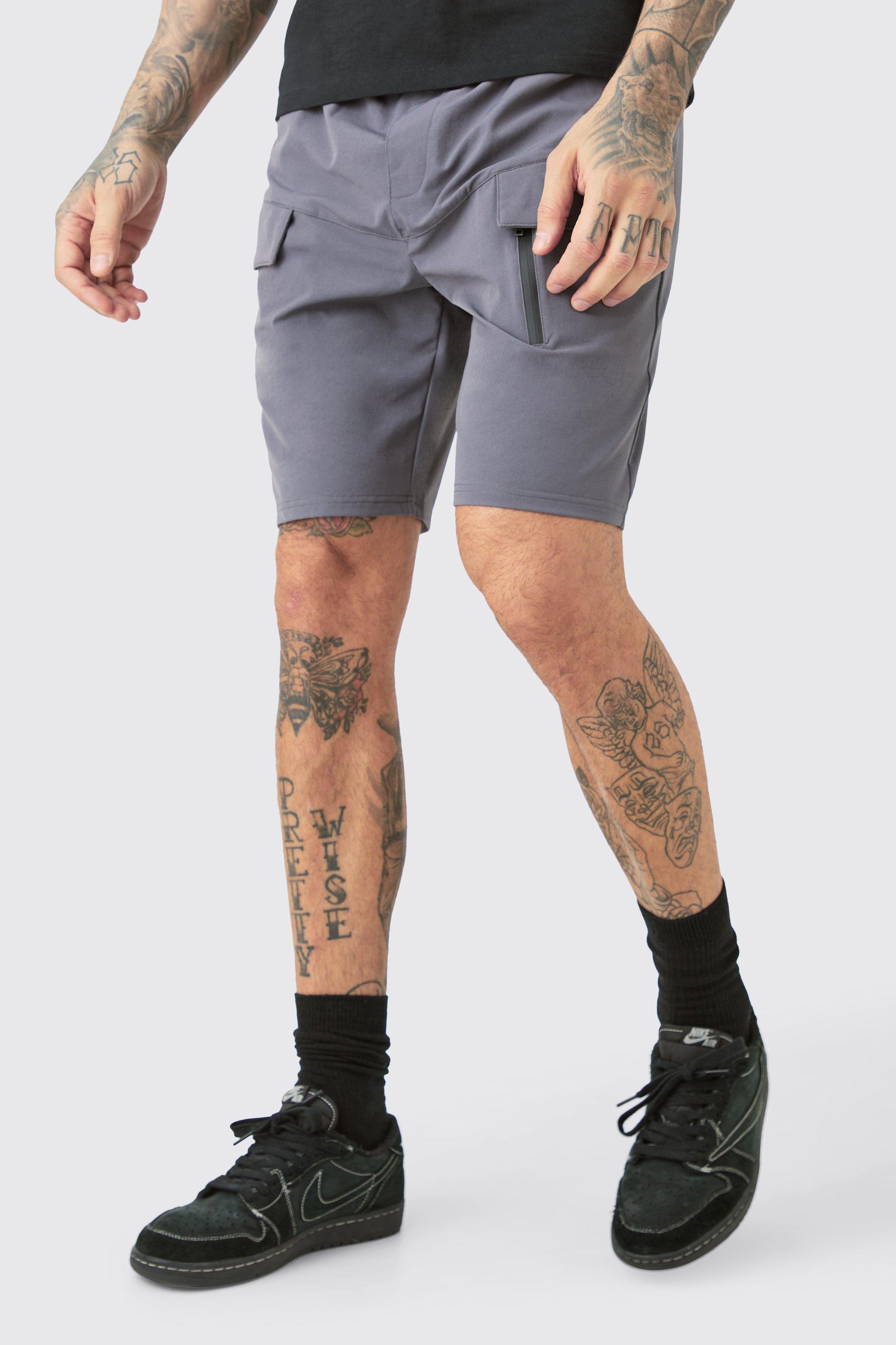 Image of Tall Elastic Relaxed Lightweight Stretch Cargo Zip Short, Grigio
