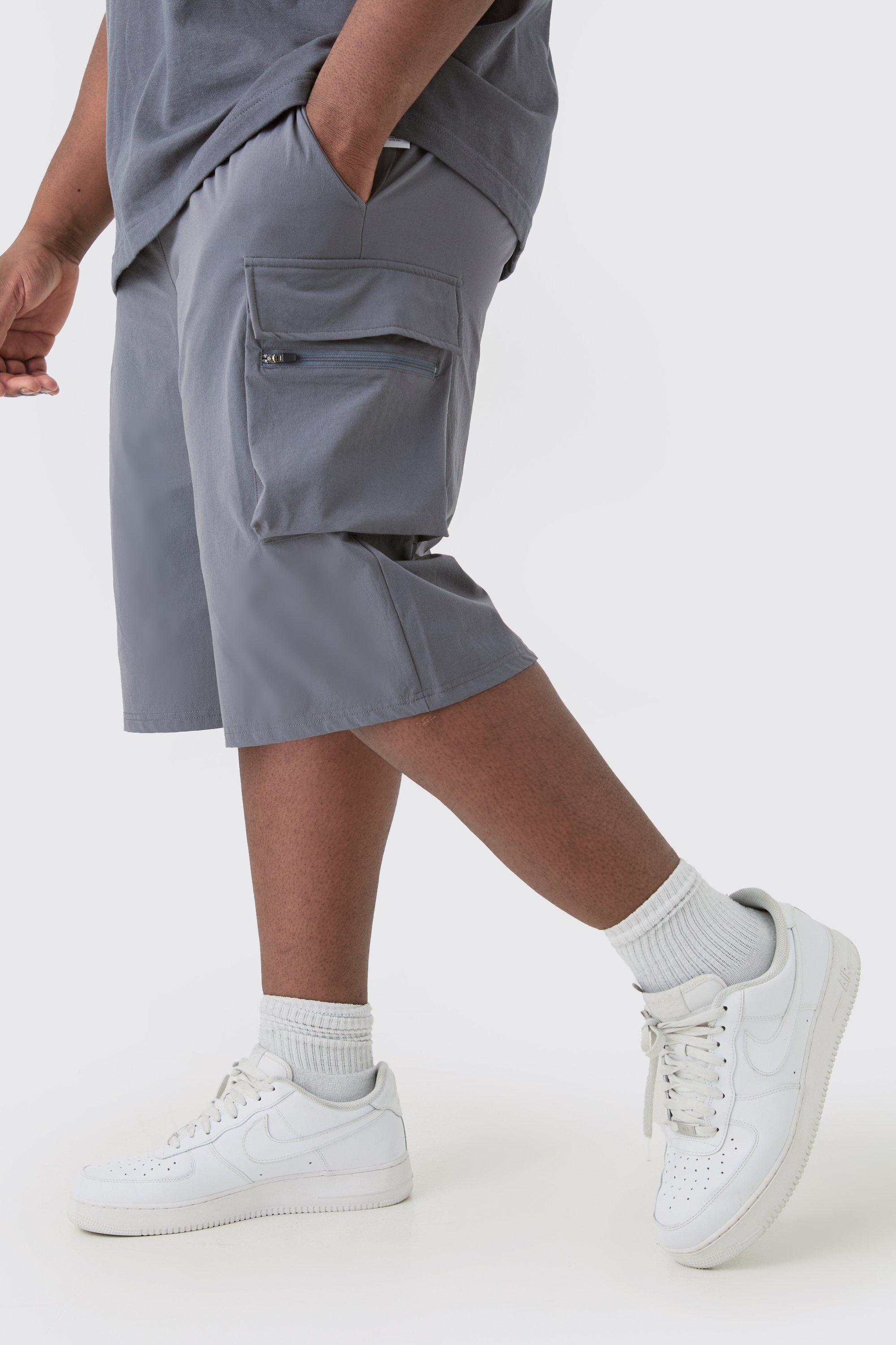 Mens Grey Plus Elasticated Waist Relaxed Lightweight Stretch Cargo Short, Grey