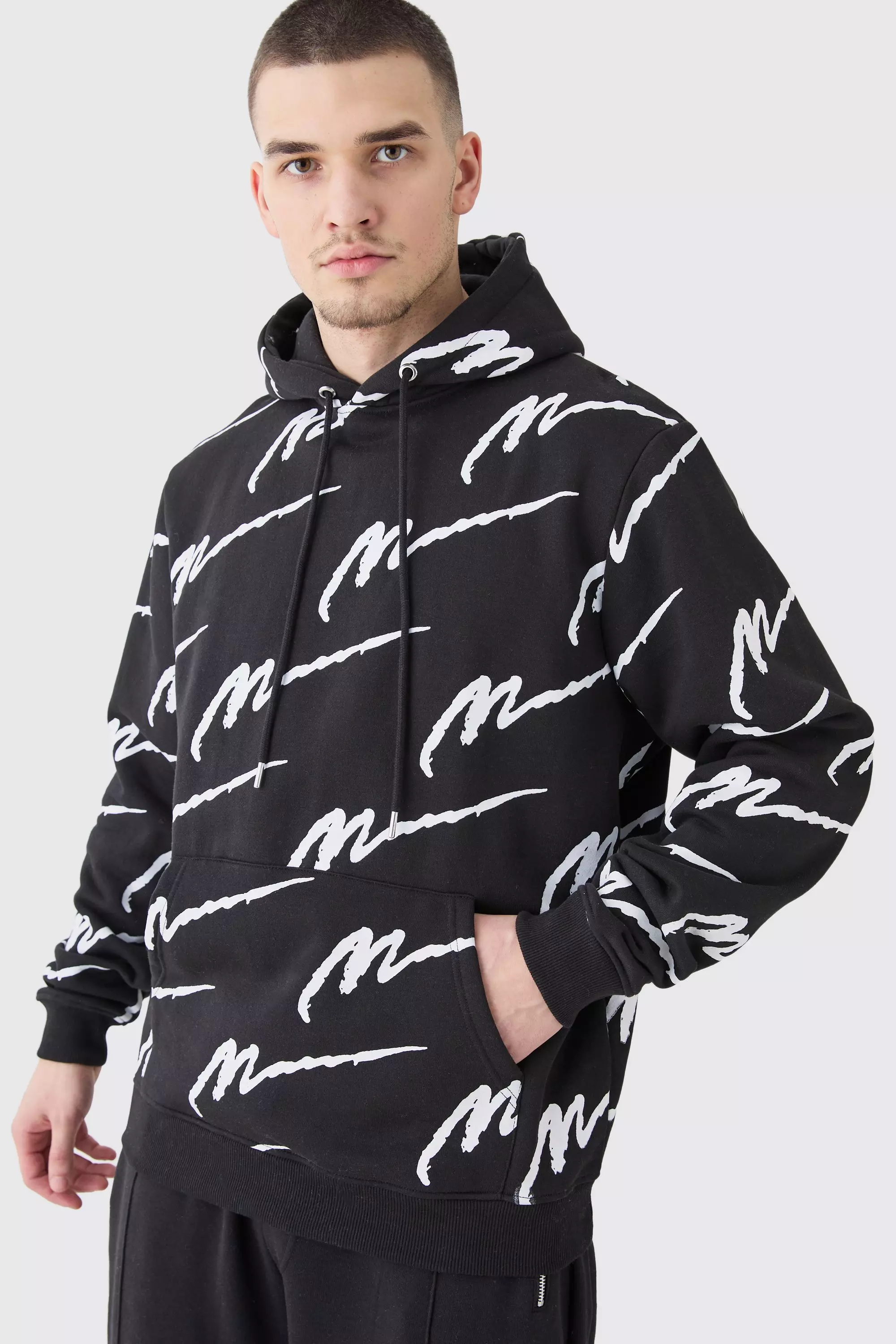 Boohooman hoodie with man print hot sale in white