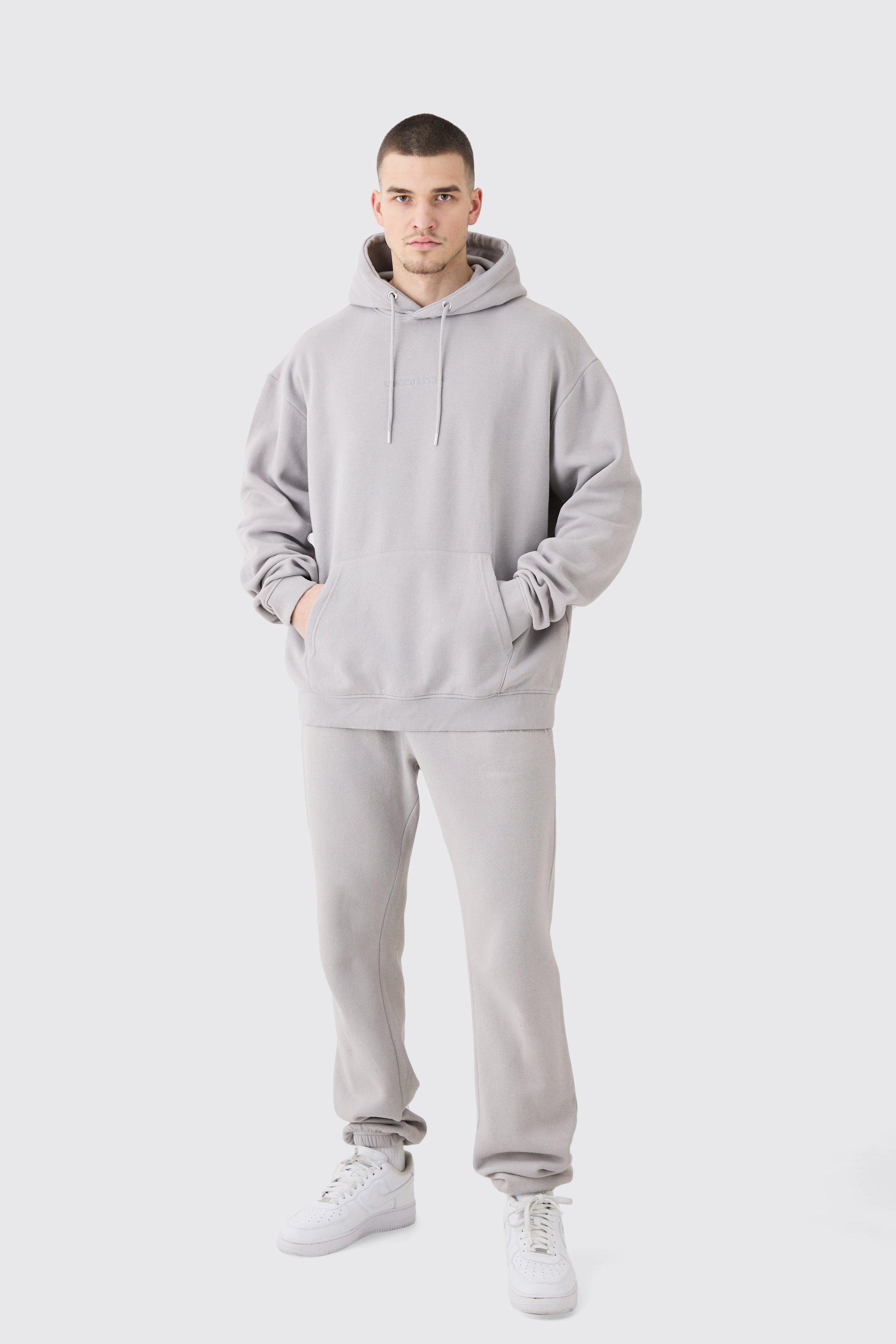 Mens Grey Tall Man Signature All Over Print Hoodie Tracksuit, Grey