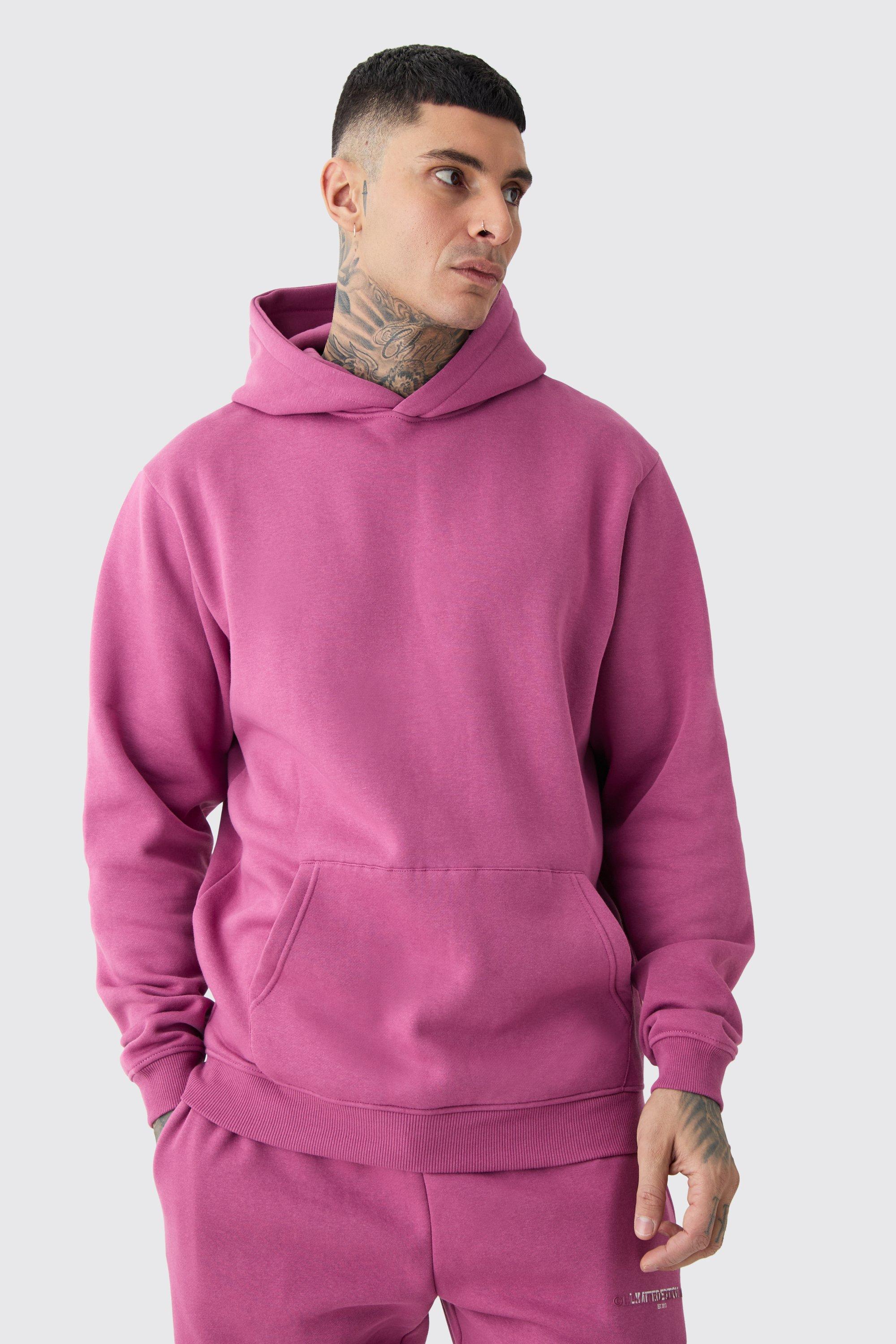 Mens Pink Tall Over The Head Basic Hoodie, Pink