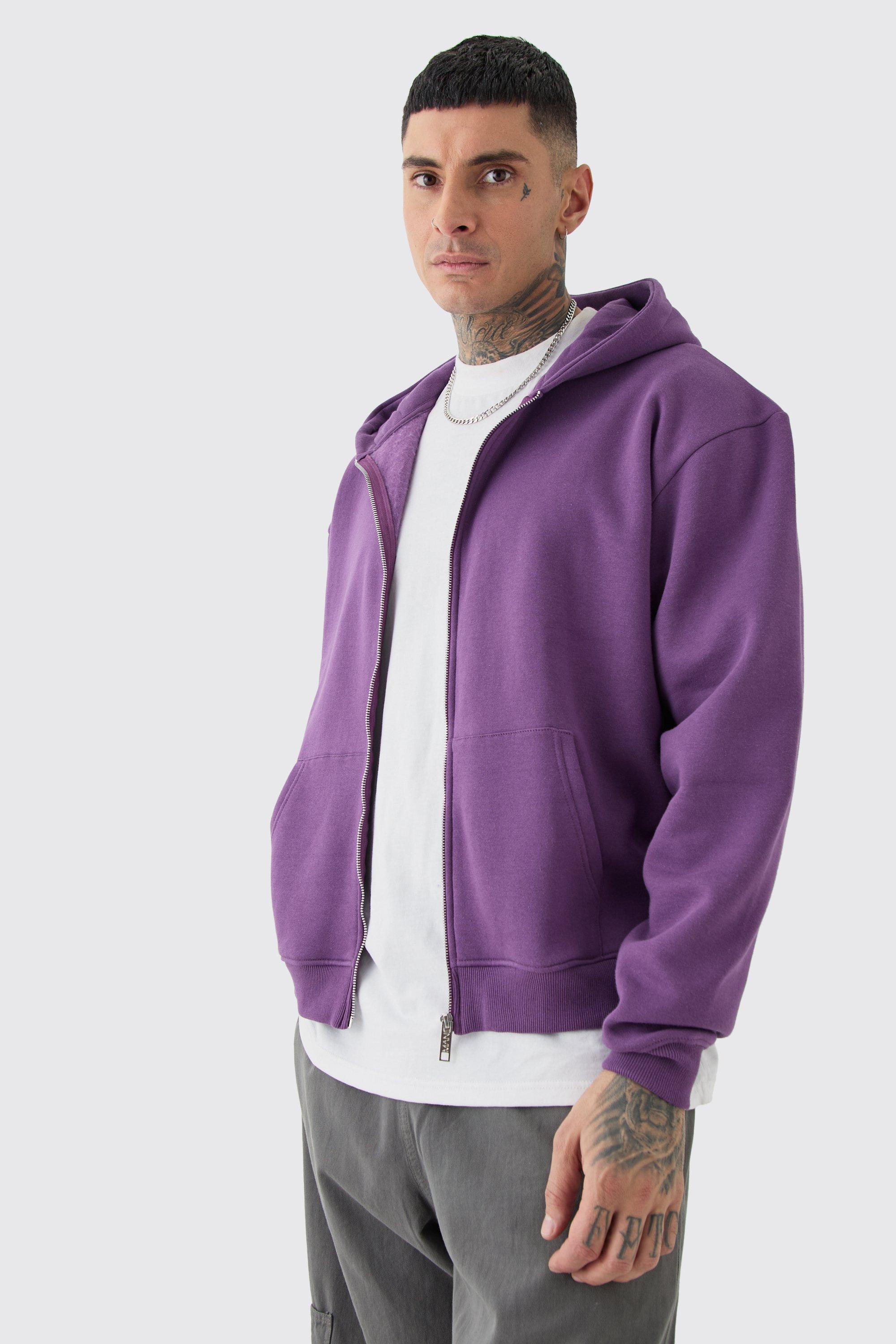 Mens Purple Tall Oversized Boxy Zip Through Hoodie, Purple