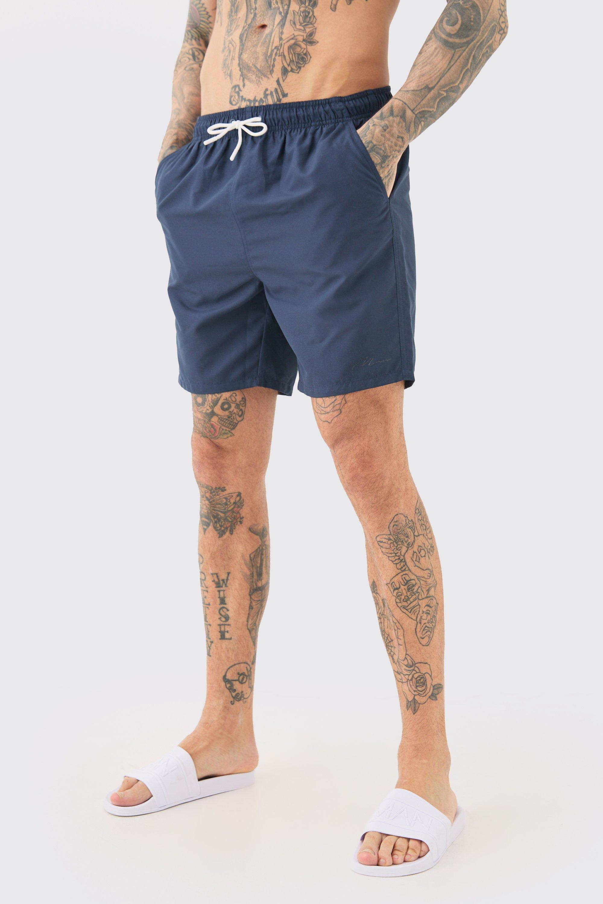 Mens Navy Tall Man Signature Mid Length Swim Short, Navy