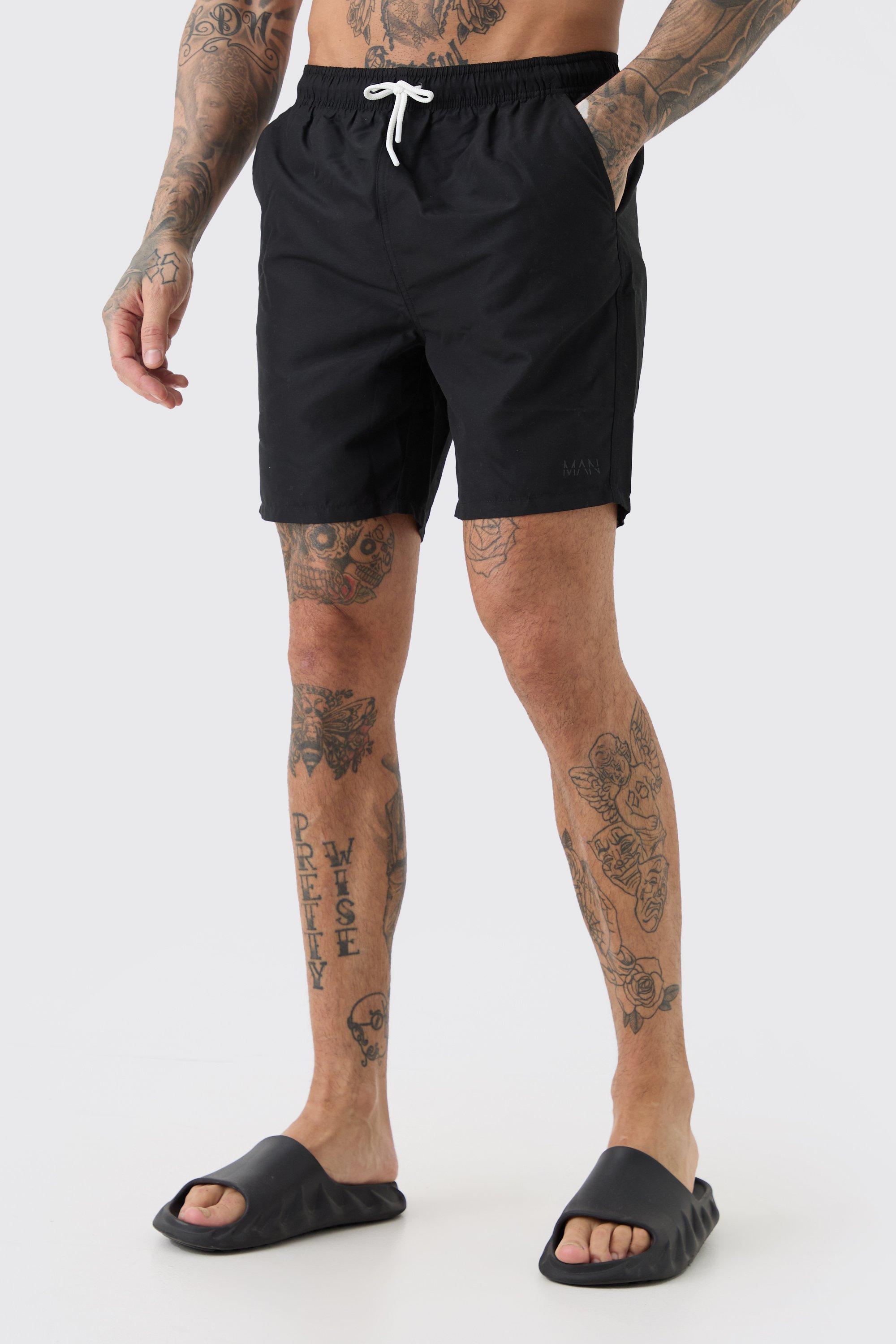 Mens Black Tall Original Man Mid Length Swim Short, Black