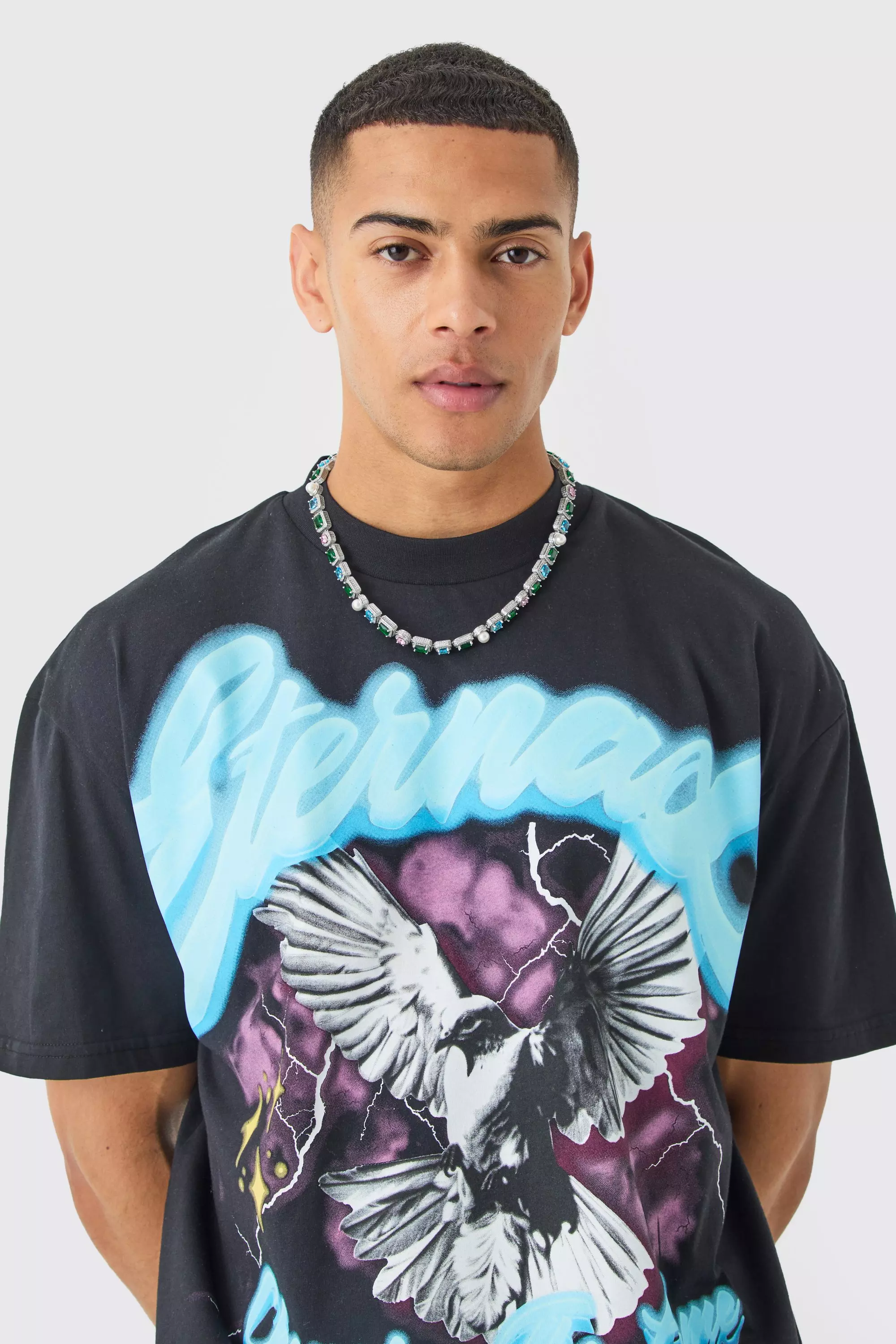 Oversized Washed Dove Graphic T-Shirt