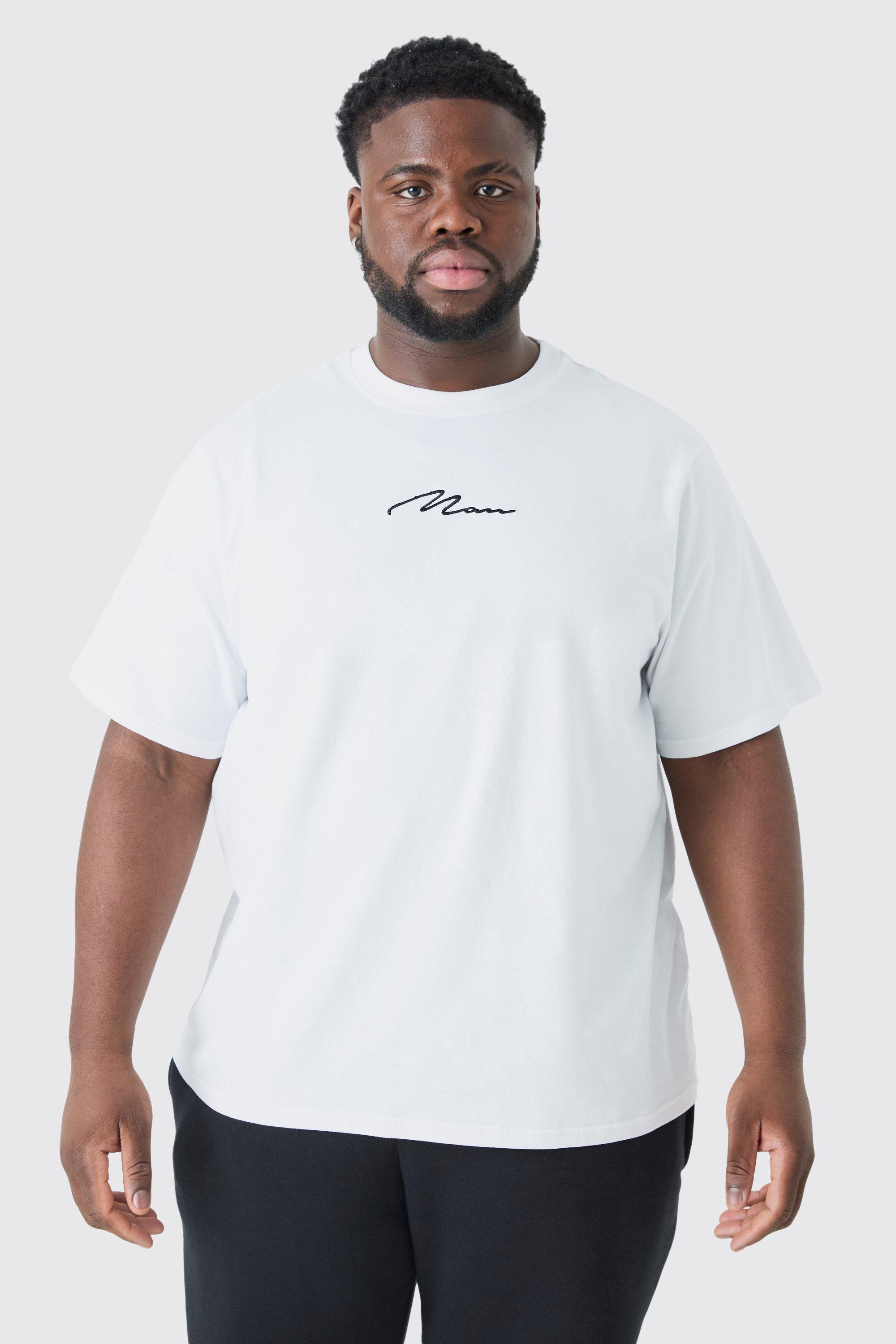 Mens White Plus Man Signature Embroidered T-shirt, White