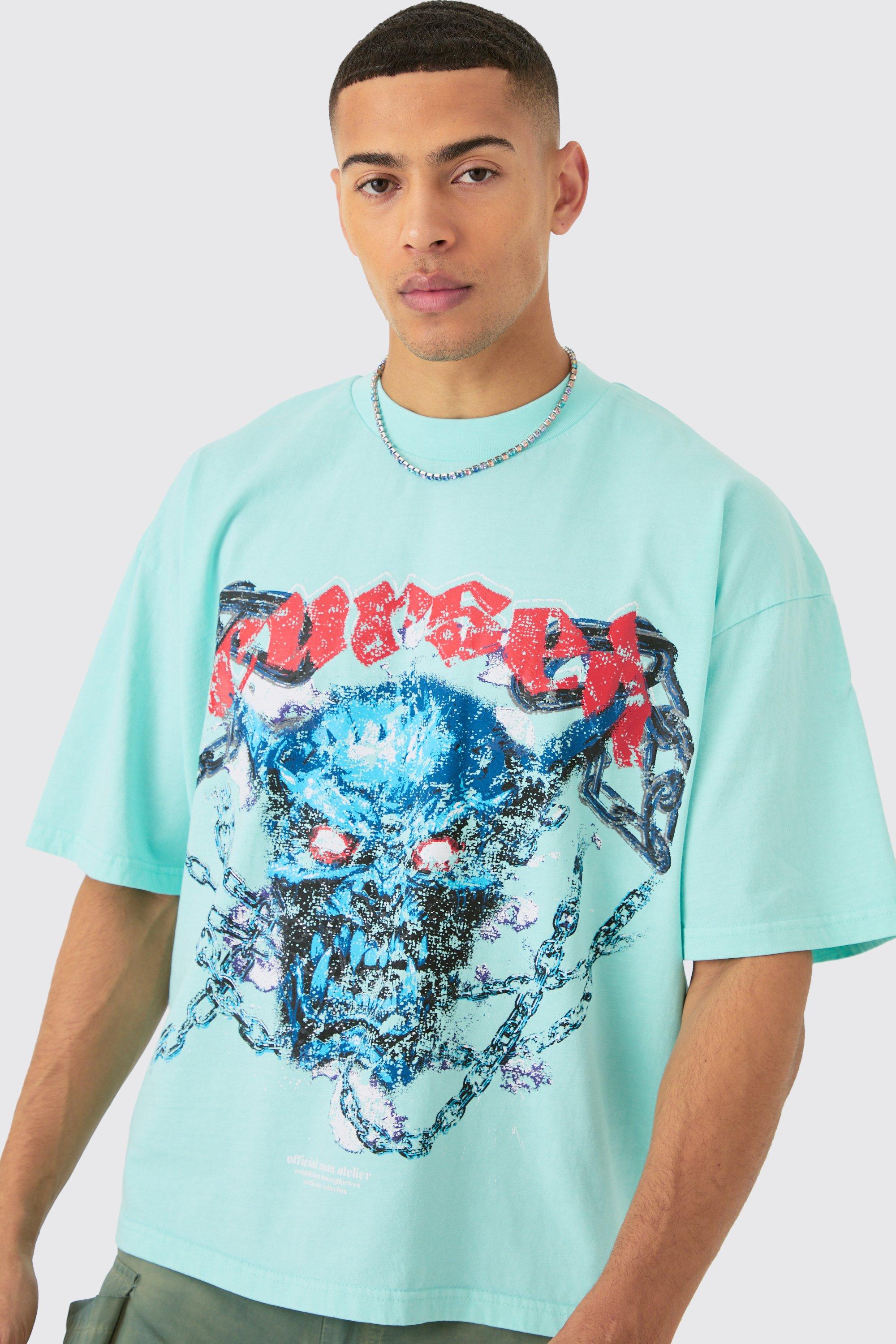 Image of Oversized Boxy Acid Wash Heavyweight T-shirt, Azzurro