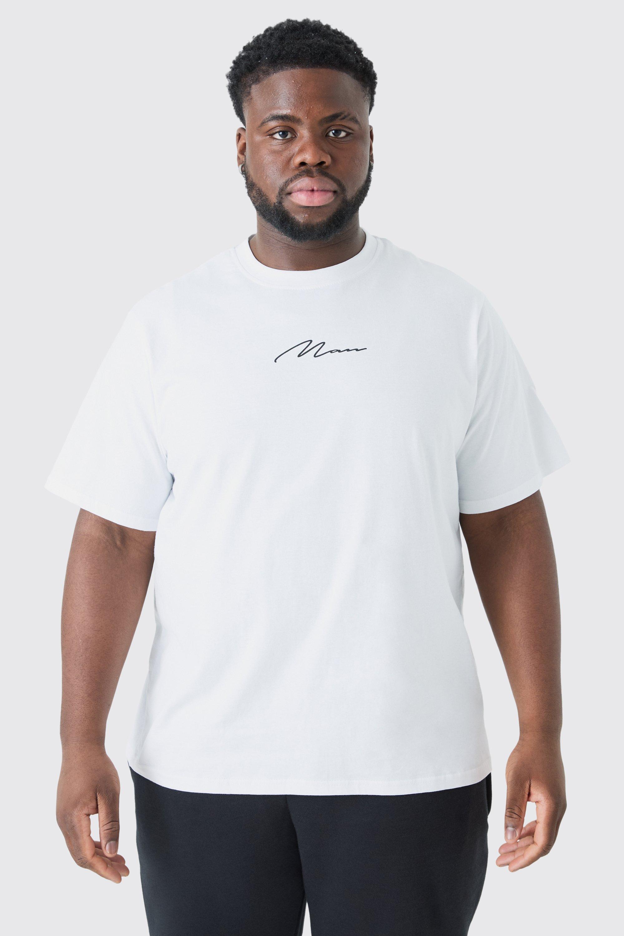 Image of T-shirt Plus Size con stampa e firma Man sul petto, Bianco