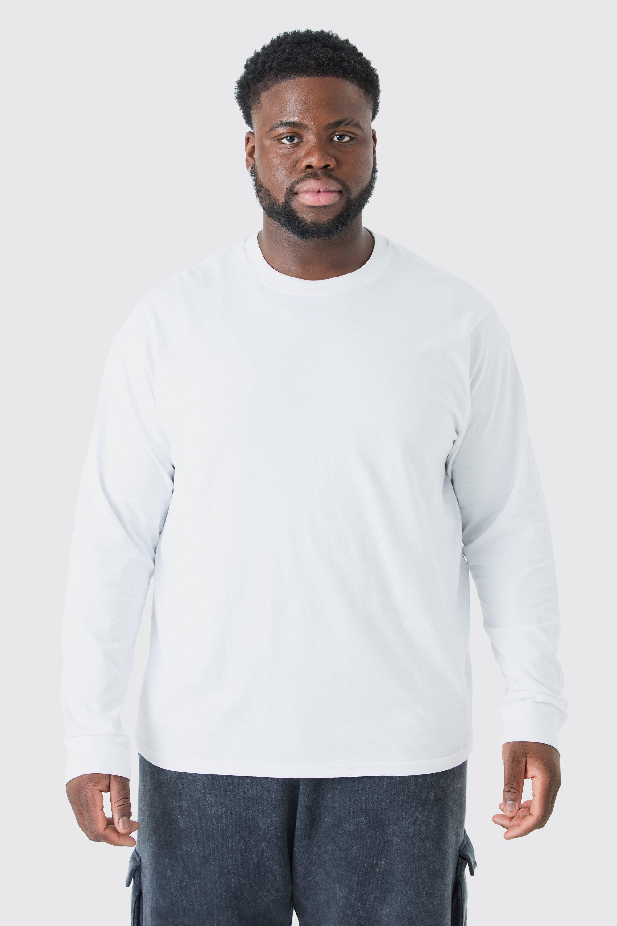 Image of T-shirt Plus Size a girocollo a maniche lunghe, Bianco