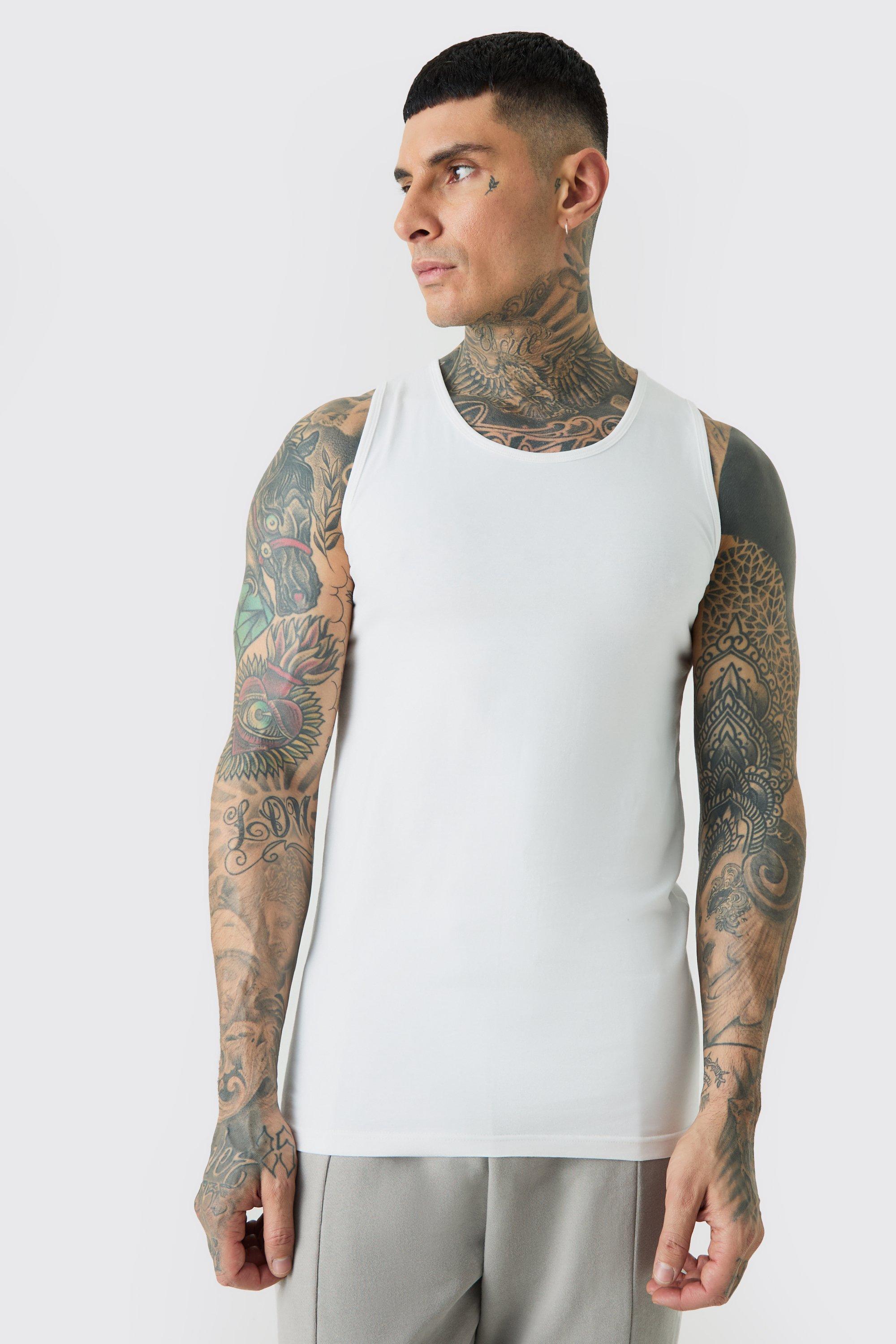 Mens White Tall Muscle Fit Vest, White