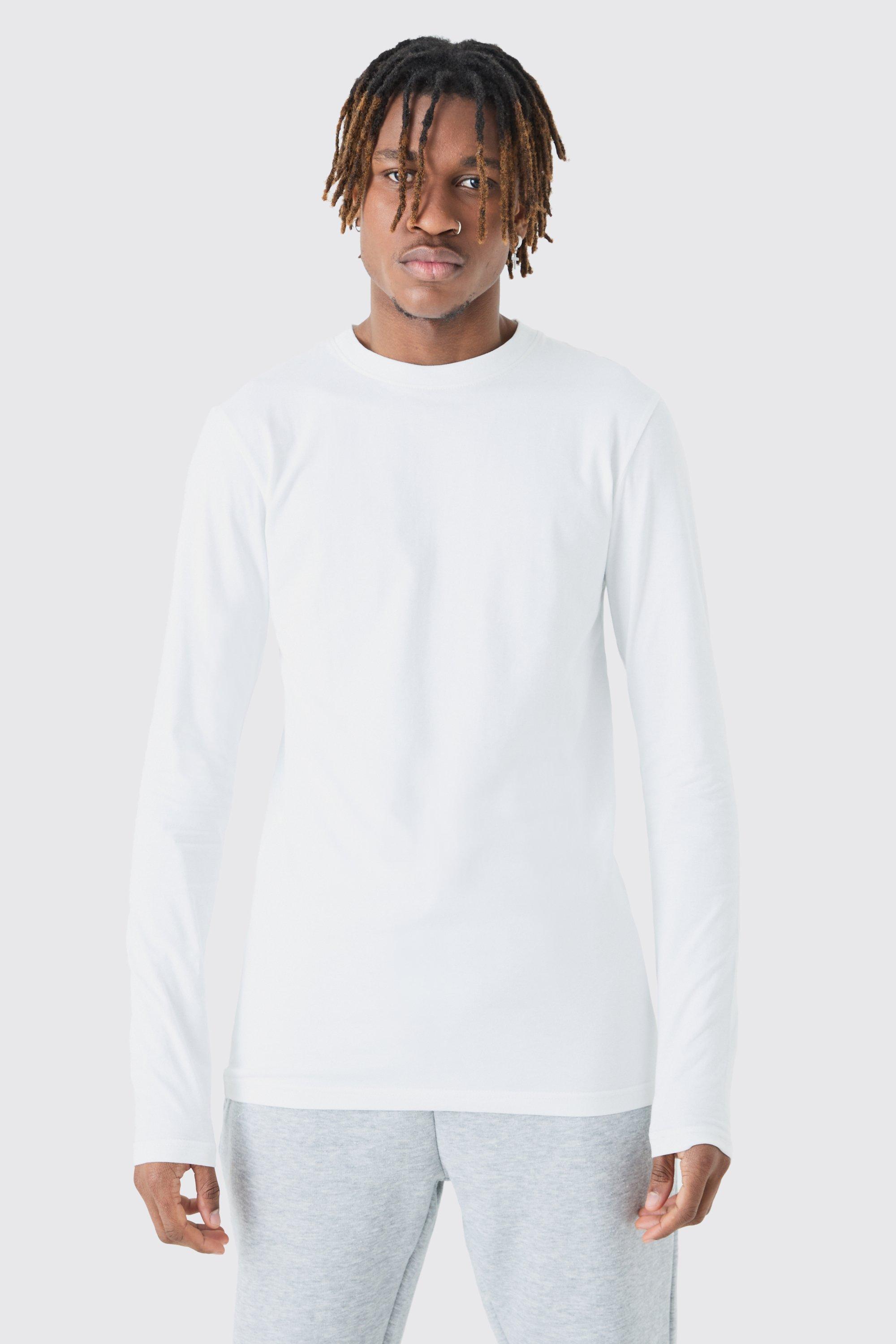 Image of T-shirt Tall attillata a maniche lunghe, Bianco