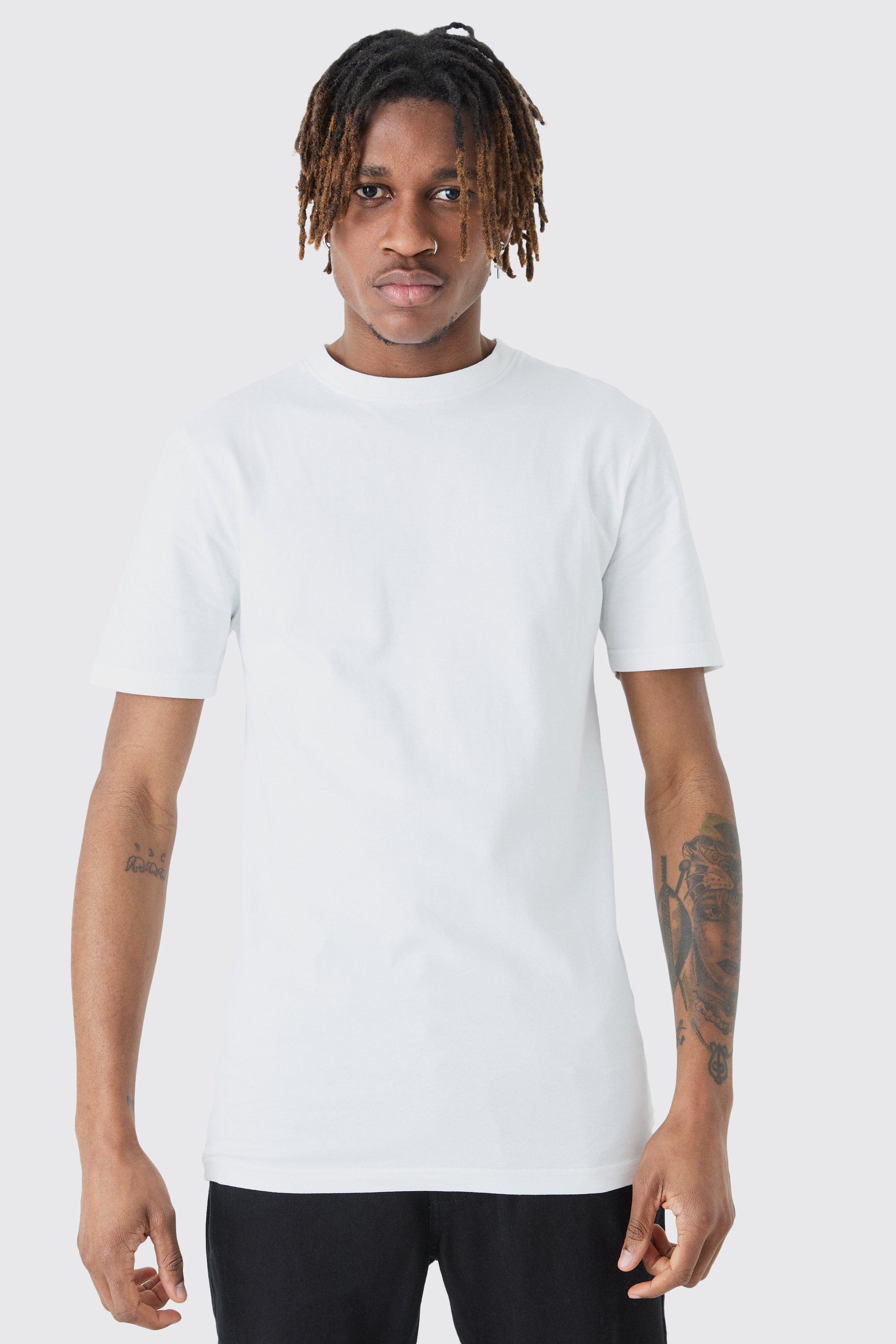 Mens White Tall Basic Muscle Fit T-shirt, White