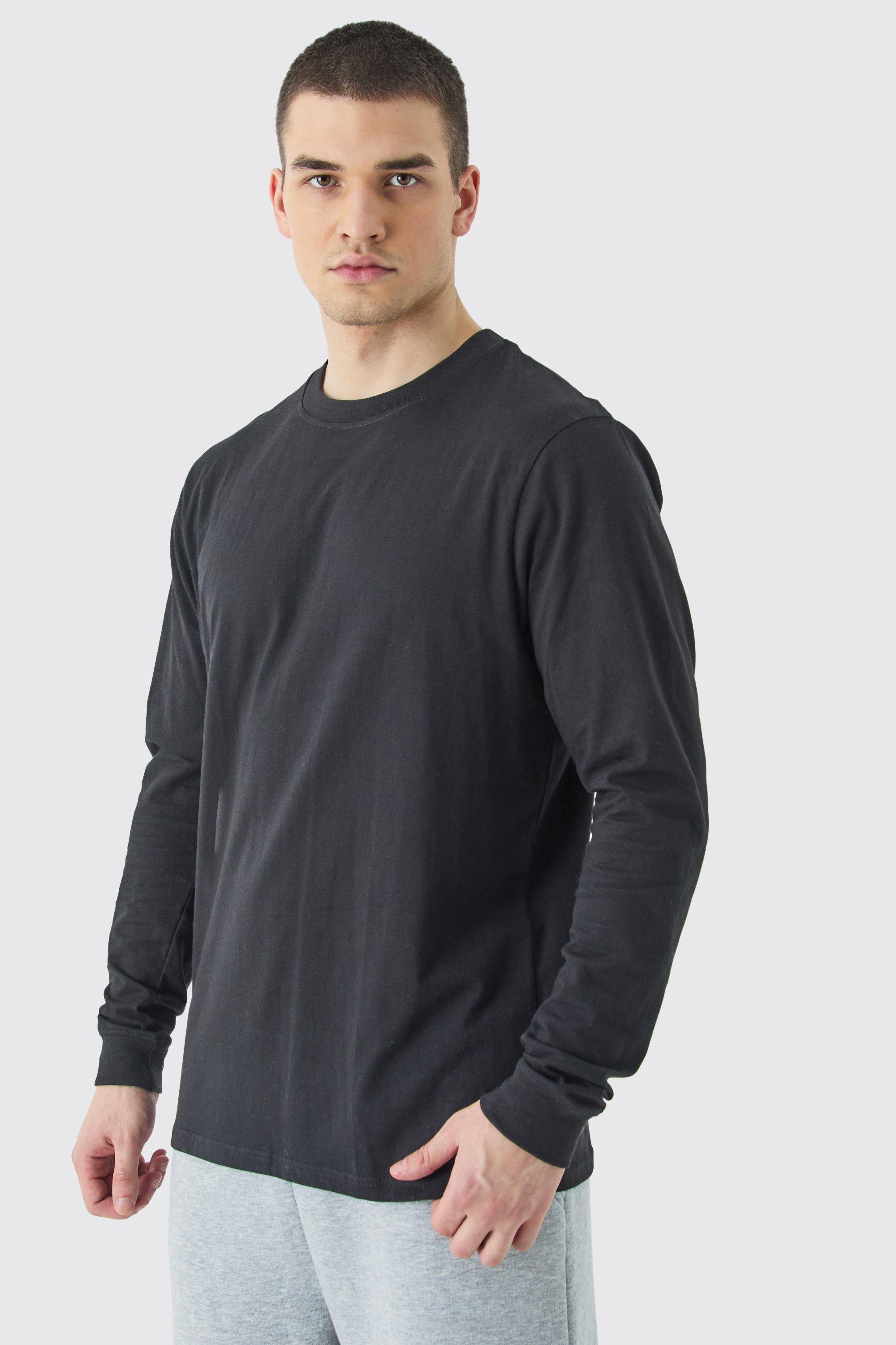 Image of T-shirt Tall a girocollo a maniche lunghe, Nero