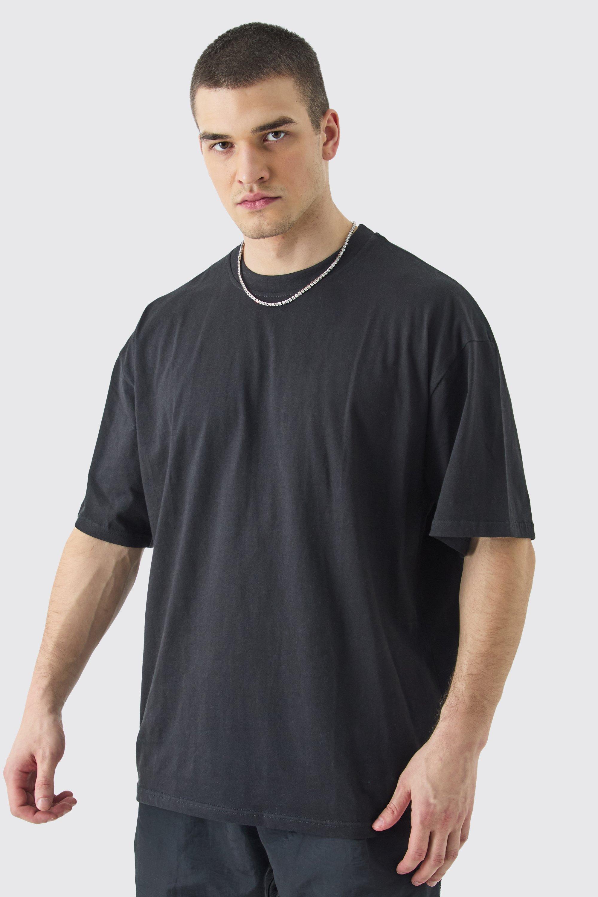 Mens Black Tall Oversized Crew Neck T-shirt, Black