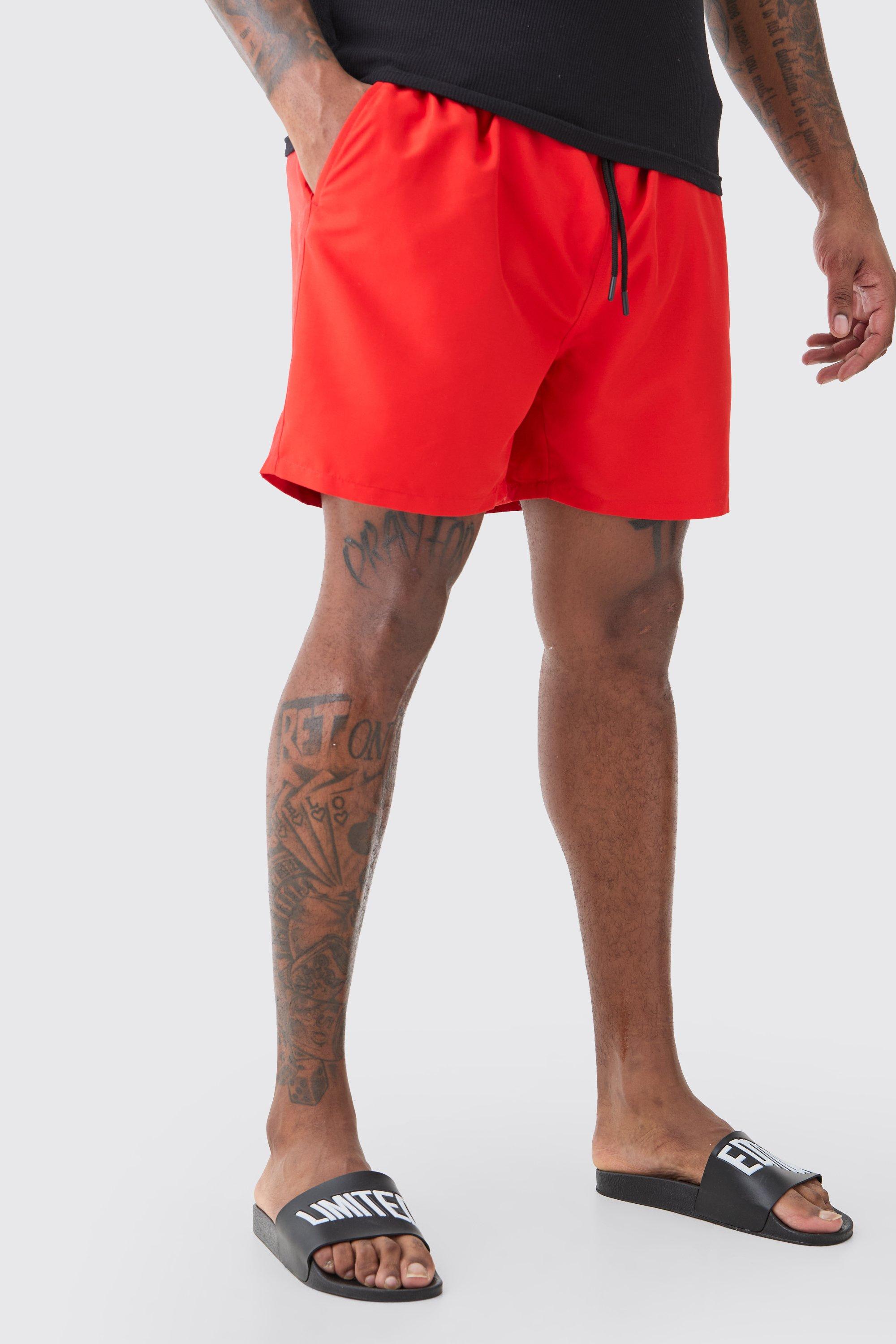 Mens Red Plus Original Man Mid Length Swim Short, Red